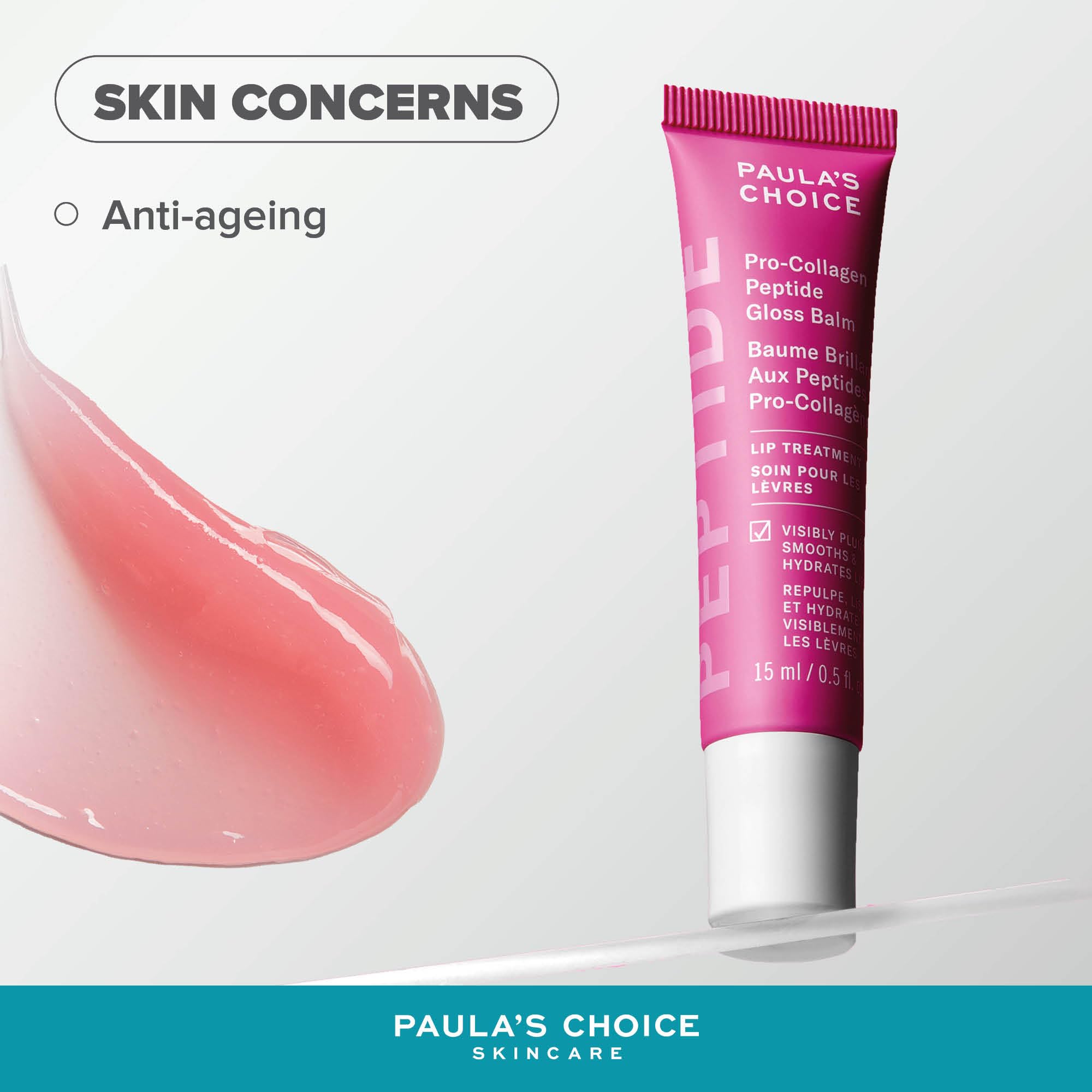 Paula's Choice Gloss Labial Pro-Colágeno Péptidos Sheer Pink, 15 ml | Bálsamo Tratamiento Labial Nutritivo - Hidrata, Voluminiza & Suaviza tus Labios - Acabado Brillante - con Manteca de Karité
