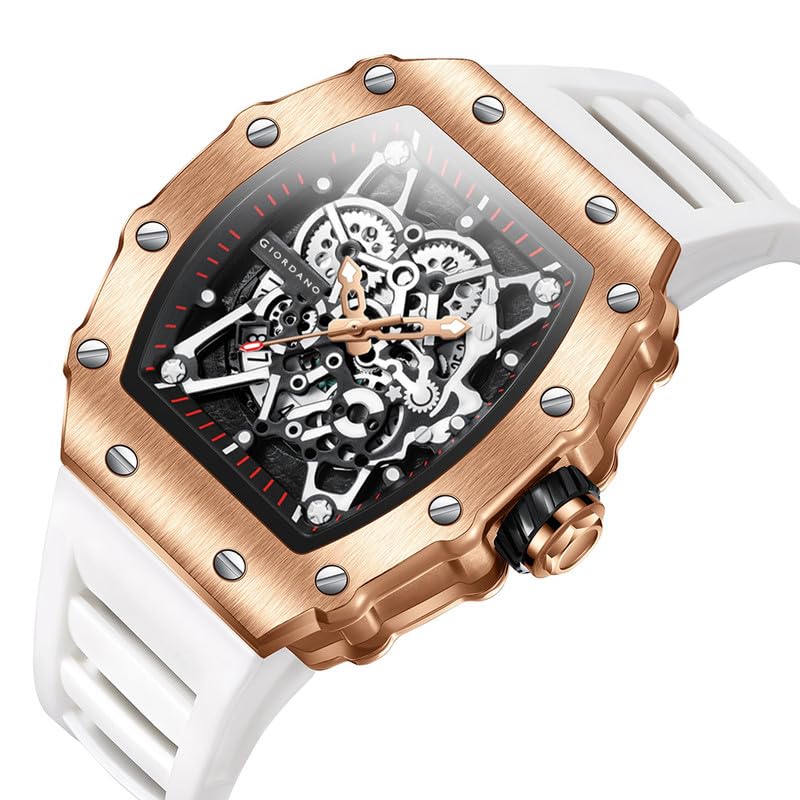 Buy Giordano Analog Watch for Men - Skeleton-Style Dial | Brushed Steel Case with Silicone Strap at Amazon.in - Image 4
