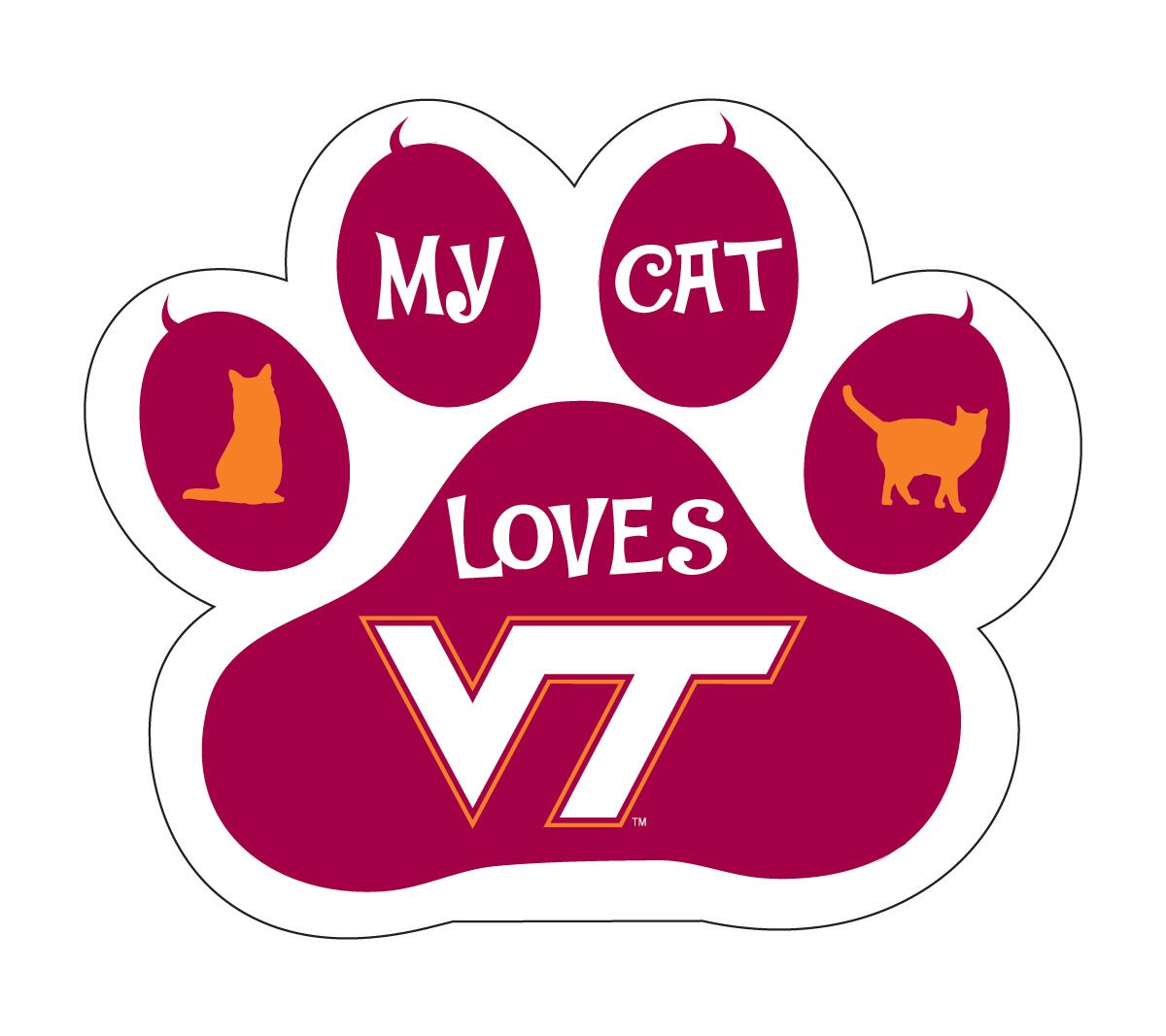 Virginia Polytechnic Institute VT Hokies Cat Lover Paw Magnet Officially Licensed Collegiate Product