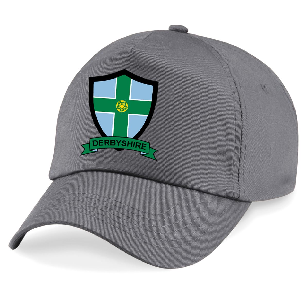Psave Men's Grey Derbyshire County Embroidered Baseball Cap Cricket Sport Your County Embroidery (Grey)