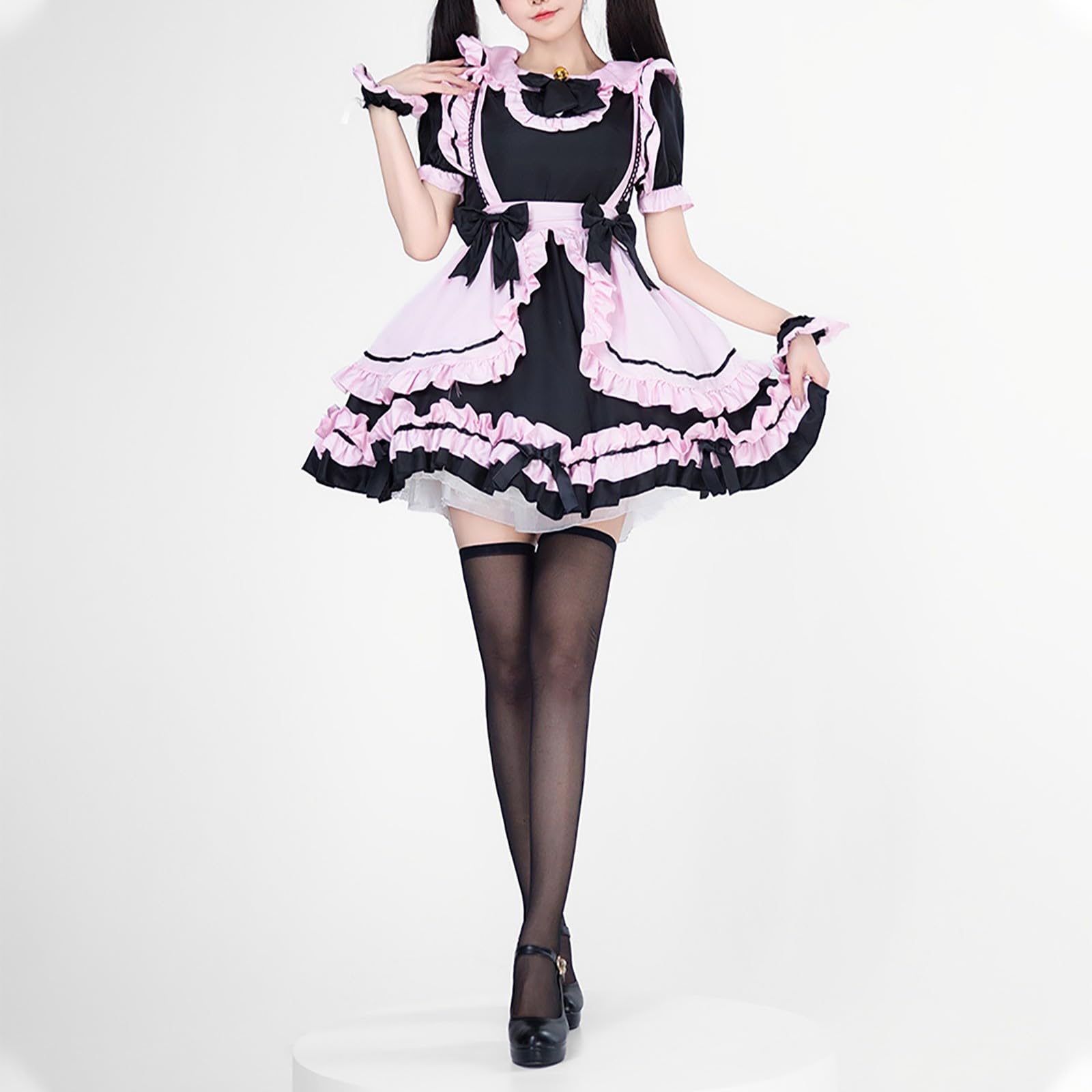 Karneval Kostüm Damen Dienstmädchen Cosplay Halloween Party Klassische Schürze Kleid Maid Dress Anime Outfit Verkleiden Kleider Schick Mädchen Uniform Pleated Hemdblusenkleid