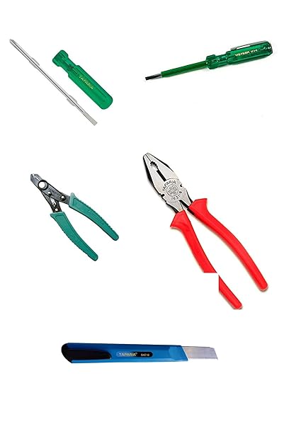 Home Decor TAPARIA Combination Pliers 210 mm Chrome Vanadium Steel/2 in 1 Screw Driver 100mm/wire Stripper150mm/Screw Driver Tester/Snap Off Cutter for Domestic/Professional Tool Kit -Set of 5