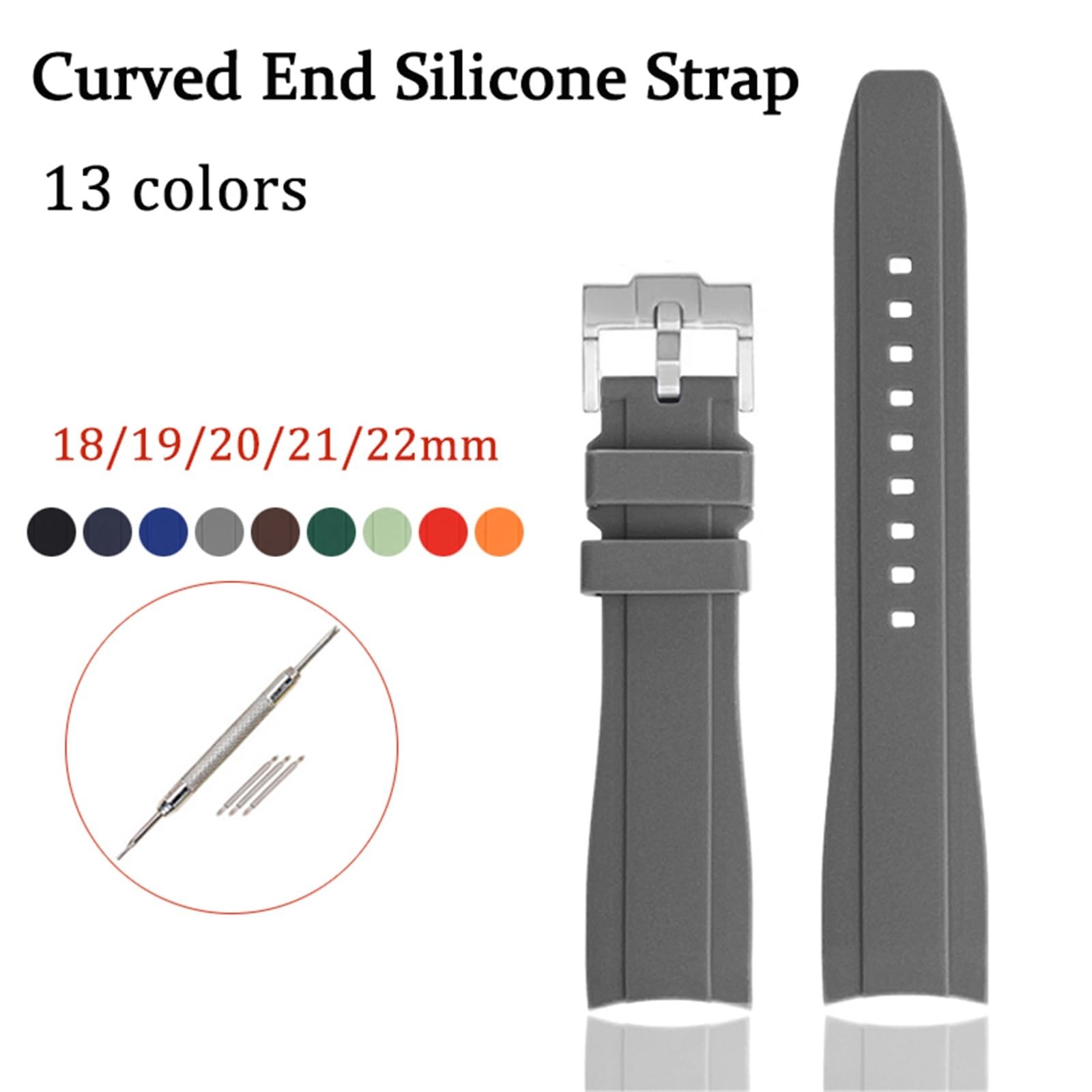 Cinturino in caucciù con estremità curva 18/19/20/21/22mm cinturino universale in silicone sportivo morbido impermeabile sostituisci cintura braccialetto per uomo donna