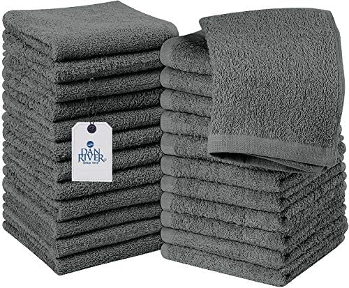 DAN RIVER 100% Cotton Wash Cloths 24 Pack [12x12] Soft & Absorbent face wash Cloth, Gym, Hotels & Spa Perfect for Everyday Use Fingertip Towels, Gray
