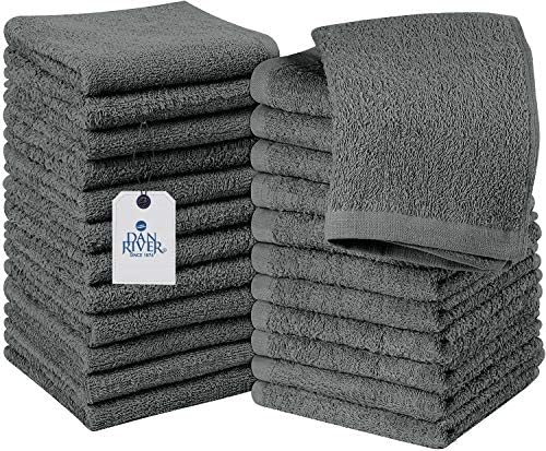 DAN RIVER 100% Cotton Washcloths 24 Pack Premium Quality Face and Body Cloth, Quick Dry Essential Towels for Bathroom, Hand, Kitchen & Cleaning, Baby Washcloths | 12X12 in | 400 GSM | Gray