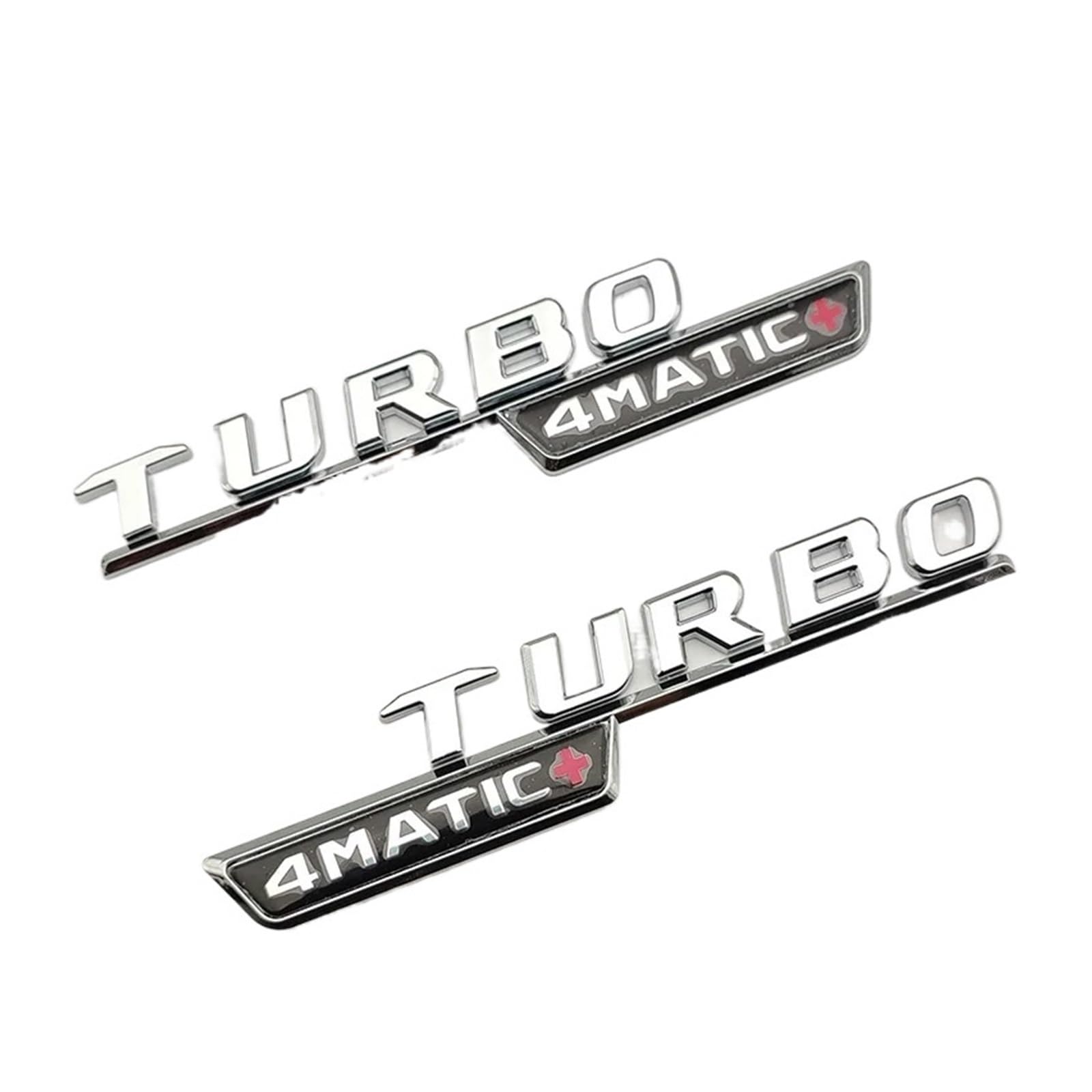 3D Black Chrome Letters for Car Logo Stickers Fit for Mercedes A45S AMG W177 Accessories Turbo 4matic Emblem Rear Trunk Badge(TB Plus Silver 2pcs)