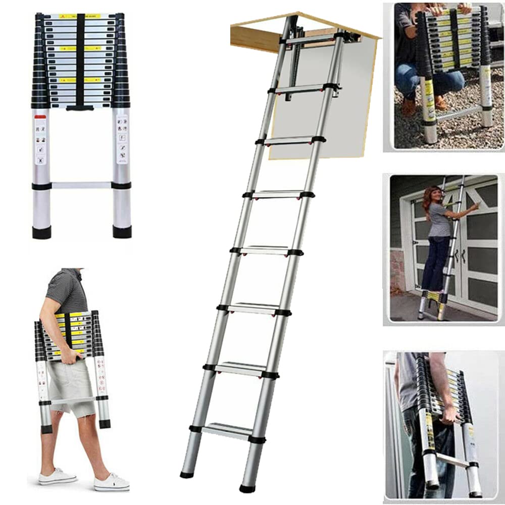 Telescopic Ladder 12.5FT, Stainless Steel Telescoping Ladder, Portable Loft Ladder for Home Outdoors, 330LB Capacity, EN131 โ image 1
