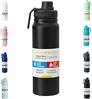 Garrafa De Água Térmica Inox 800ml Parede Dupla com Isolamento a Vácuo Quente e Frio, Antivazamento, Alça e Infusor Ideal para Academia, Caminhada, Escritório, Esportes (Preto)