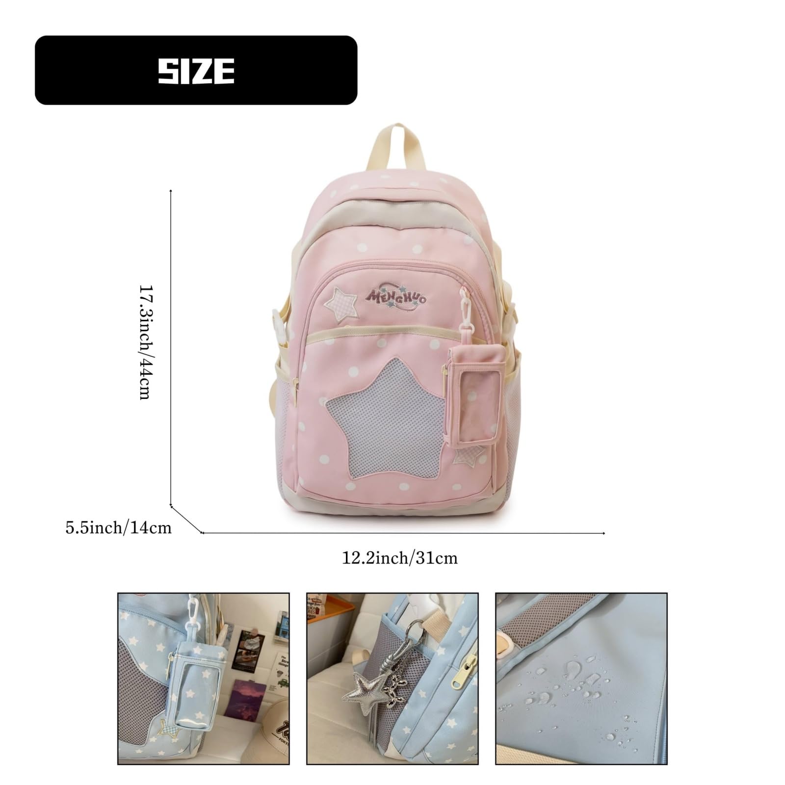 Schultasche Mädchen Kawaii Ita Bag Rucksack Schulrucksack Teenager Großer Kapazität Wasserabweisend Für Schule Reisen Outdoor Aktivitäten (Rosa)