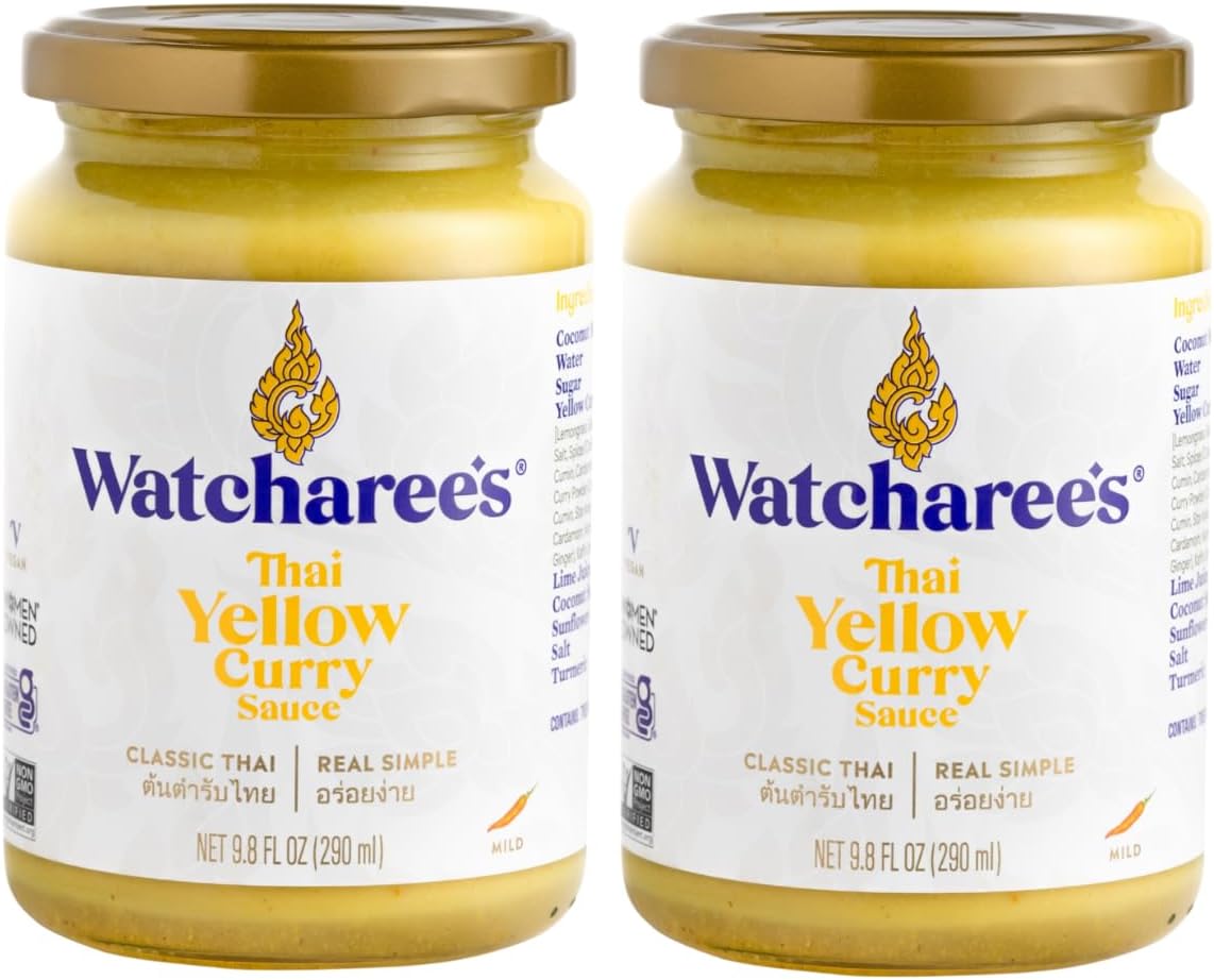 - Watcharee’s Thai Yellow Curry Sauce – Authentic Thai Flavor Made from Real Yellow Curry Paste & Coconut Milk, Crafted with Natural Ingredients, Ready-to-Use, Vegan, Non-GMO, Gluten-Free, 9.8 fl oz (Pack of 2)