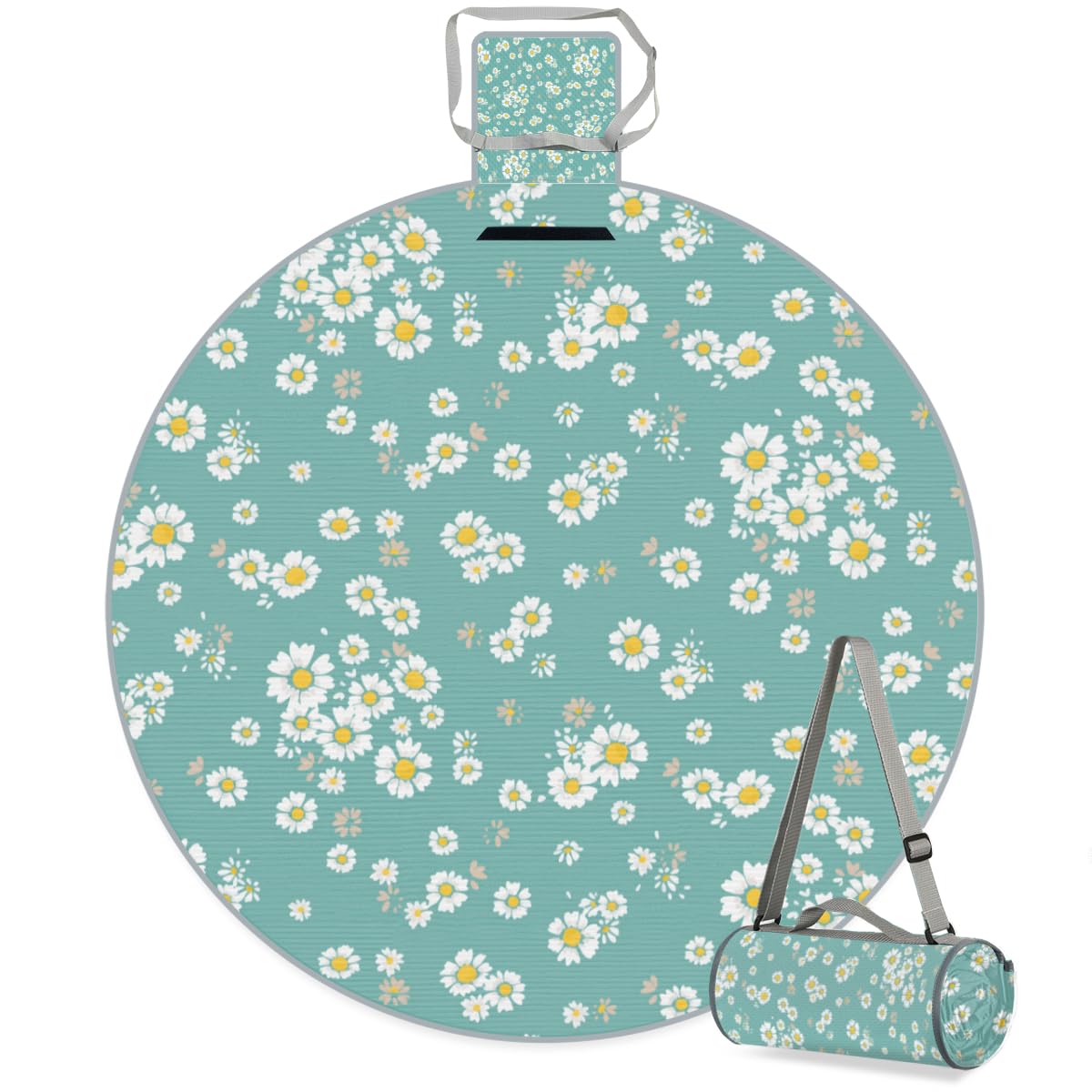 Shimoshe Small Daisies Picnic Outdoor Blanket Foldable Waterproof Sandproof Beach Blanket Portable Water-Resistant Round Picnic Mat for Travel Camping Park Lawn