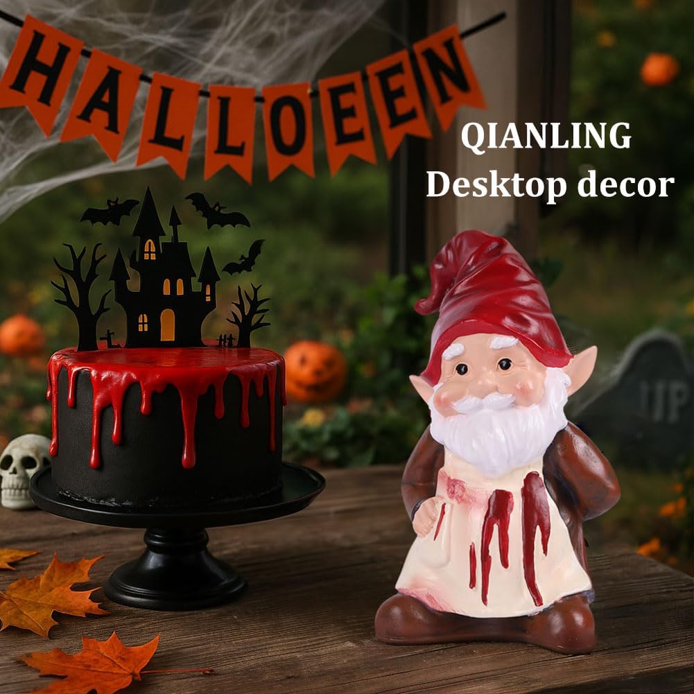 Horror Garden Gnome Statue Decoration for Men & Women Horror Fans and Collectors - 5.5" Funny Scary Garden Figurine Gift for Halloween Yard, Patio, Office, Shelf, Tabletop or Desktop Decor - Image 7