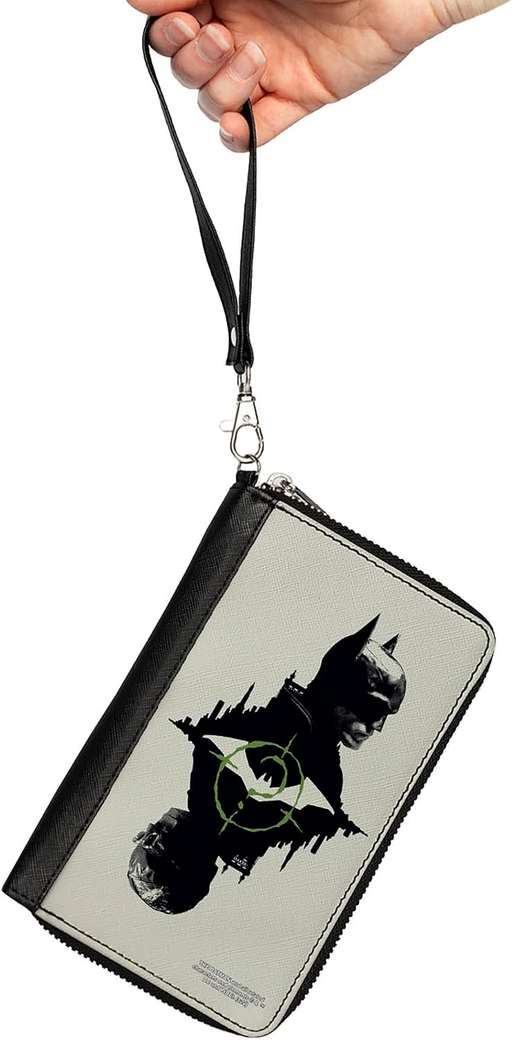 Buckle-Down PU Zip Around Wallet Rectangle The Batman Movie Batman and Riddler Poses and Logos Cityscape
