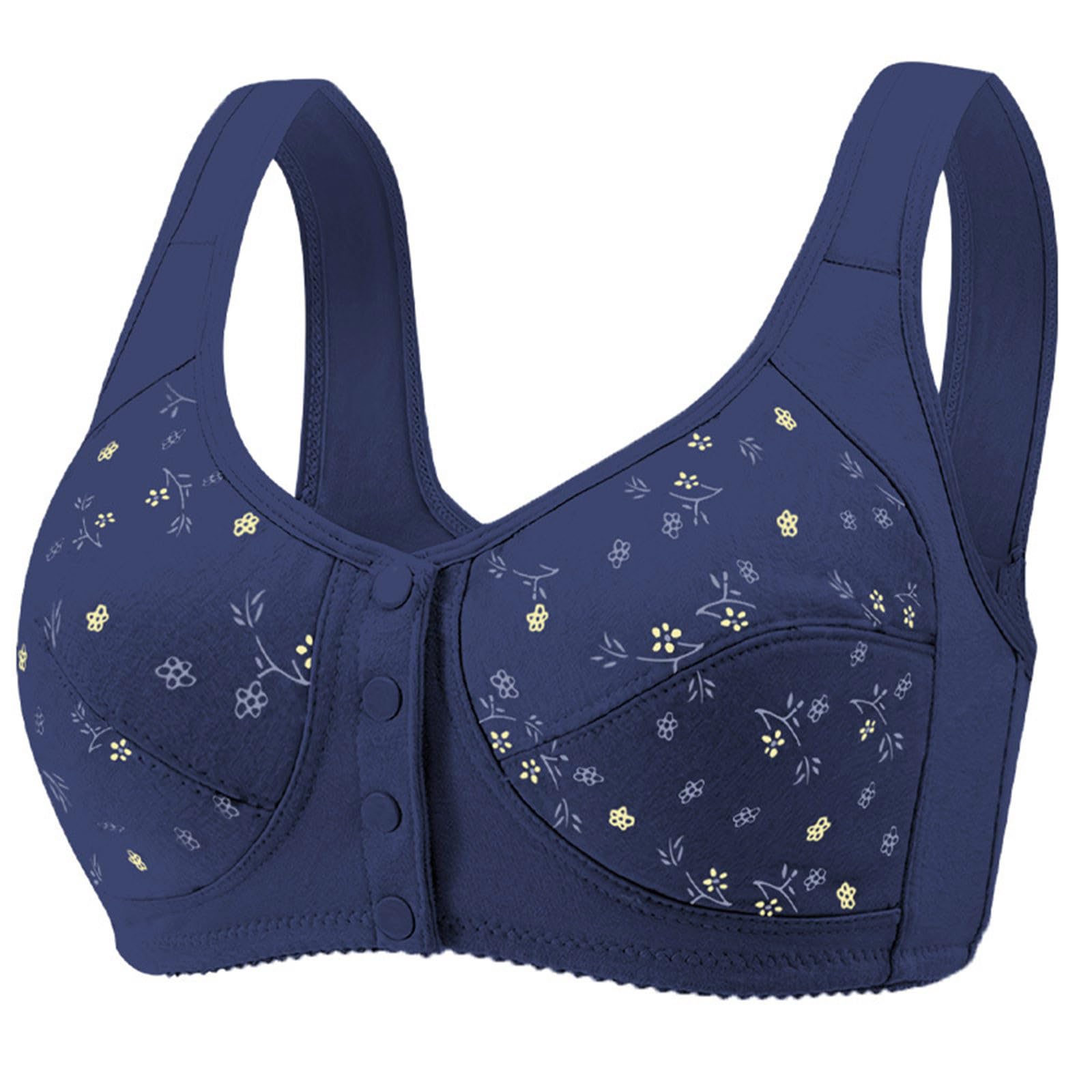 Daisy Bras for Older Women No Underwire Full Coverage Front Snap Push Up Padded Bra Senior Breathable Cotton