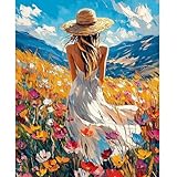 peinture huile femme au chapeau Facile à Peindre:Peinture par numéros pour adulte medium Canvas HD,pigments emballés indépendamment,blocs de couleurs discriminants transparents clairement visibles,ce qui rend la coloration plus précise et plus facile,même pour les débutants adultes