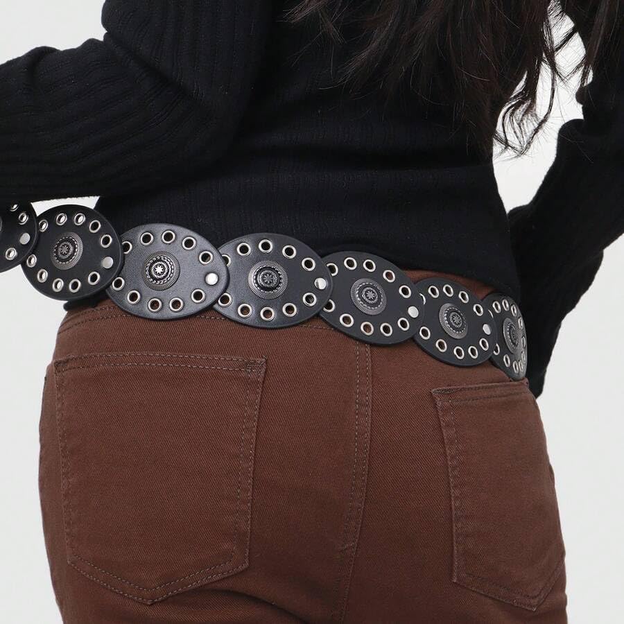 Western Wide Disc Genuine Leather Belts Cowgirl Boho Belt for Dress Jeans4