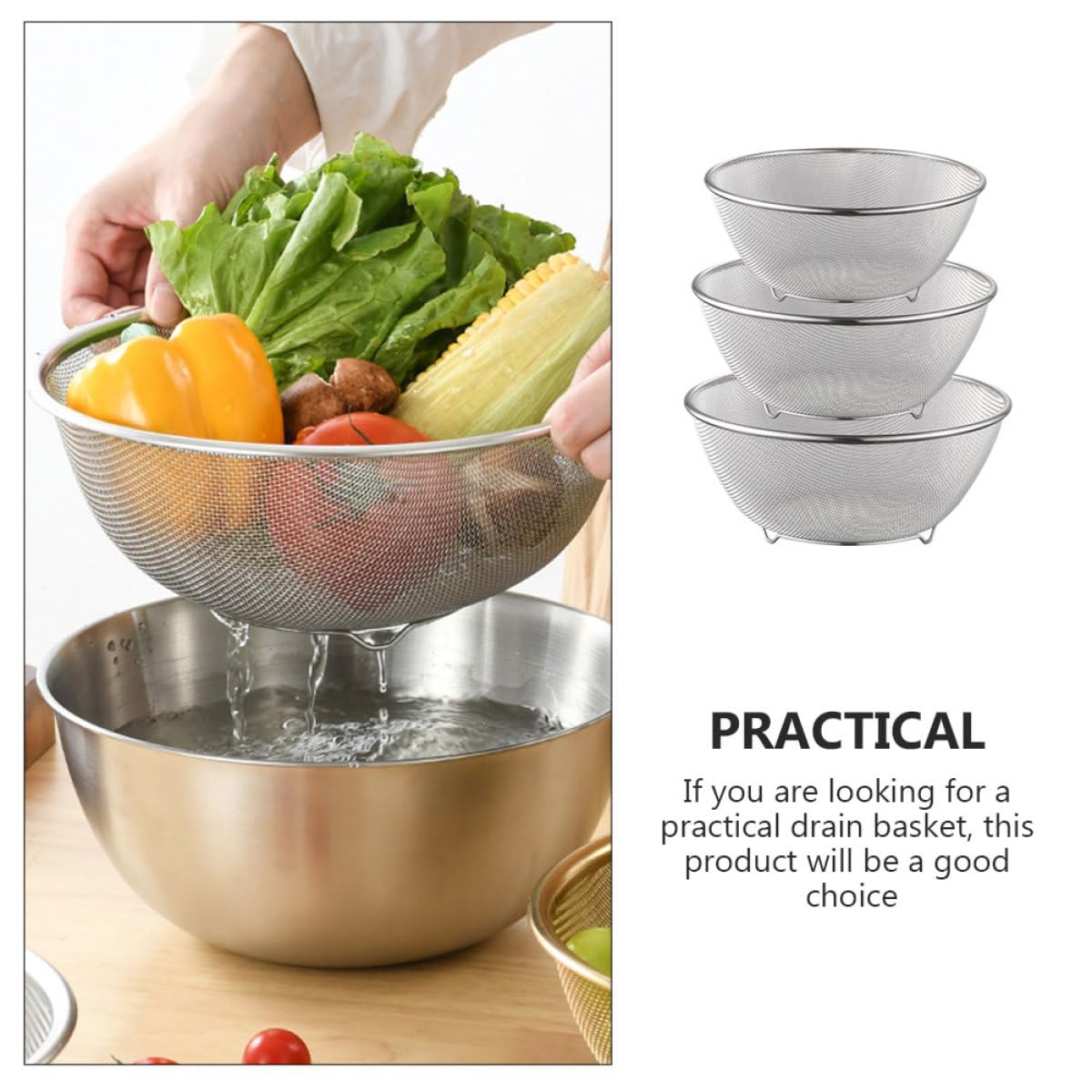 Set di Scolapasta in Acciaio Inox per Frutta e Verdura Filtro Fine, Design Semplice che Risparmia ed Energia, per Lavare e Drenare