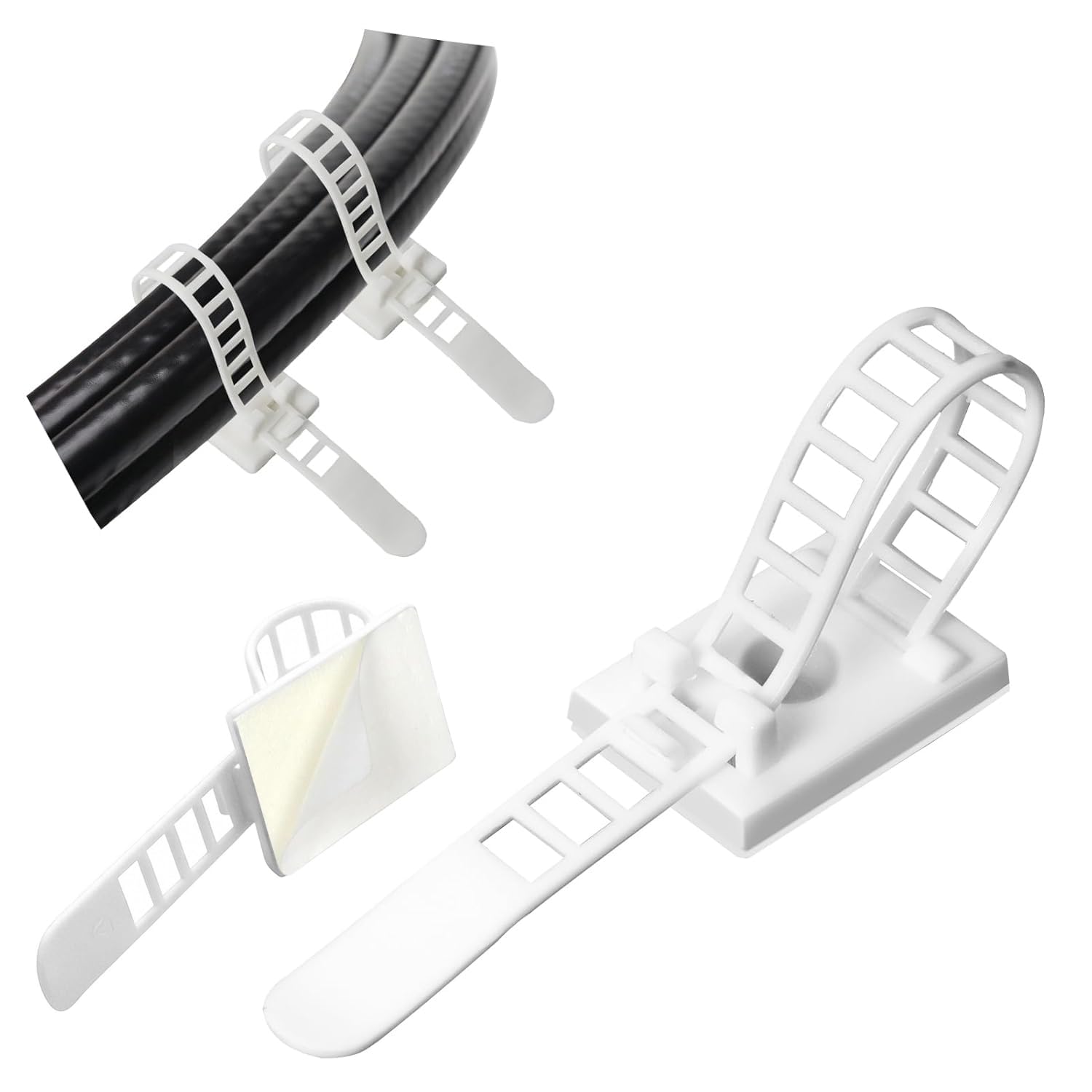 GPtzlei Kabelclips Stück selbstklebend und schraubbar, Wiederverwendbare Kabelhalter verstellbar, Kabelorganizer für Schreibtisch, Wand, Büro, Werkstatt, Schwarz (80, White)