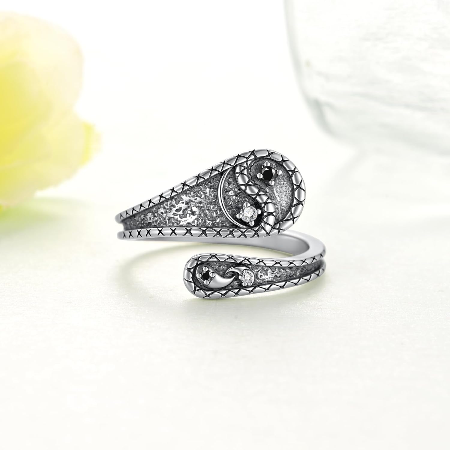 925 Sterling Silver Yin Yang Spoon Ring - Sterling Silver Thumb Ring for Women - Yin Yang Decor Jewelry Adjustable Spoon Ring - Image 2