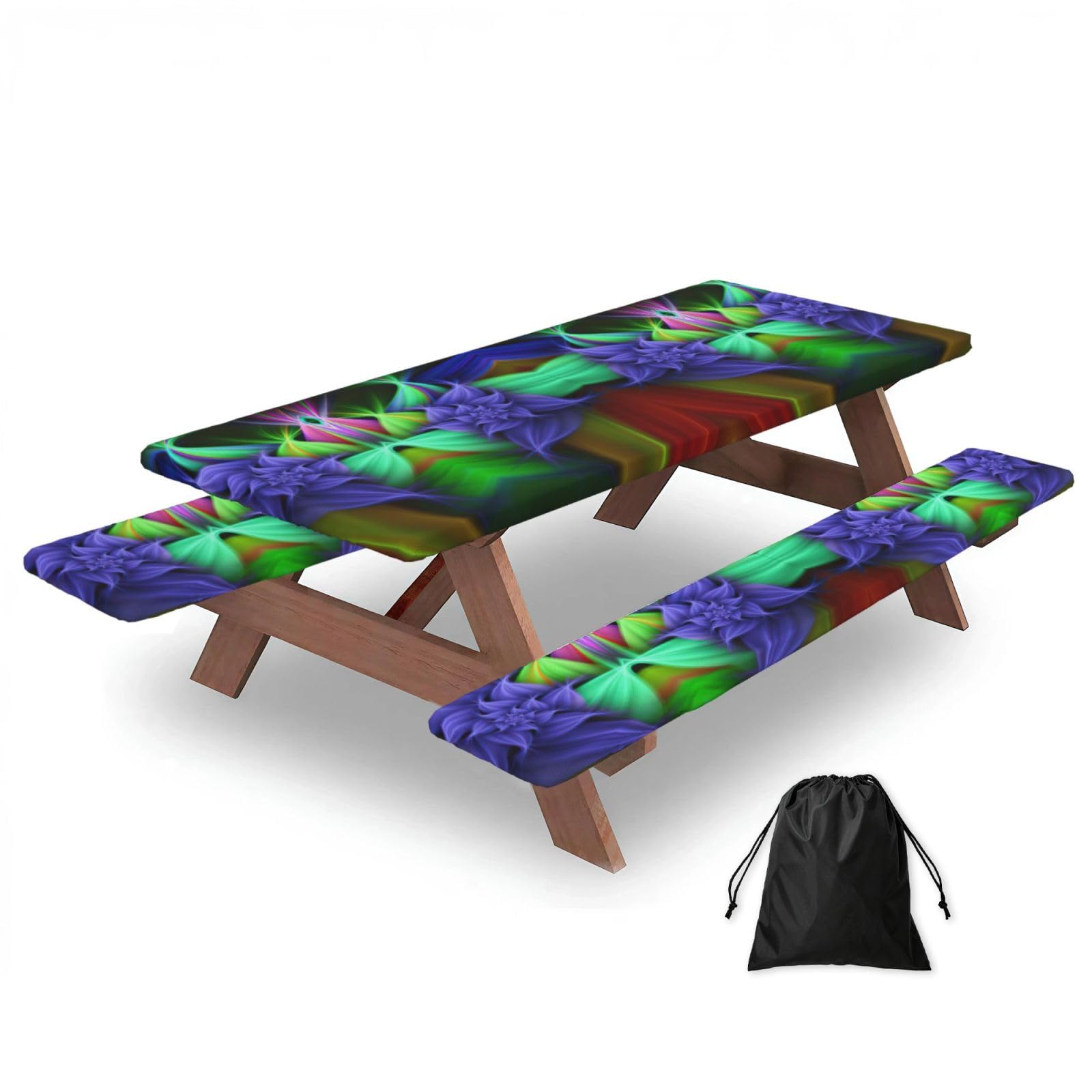 Abstract Floral Print 3 Pack Wipeable Picnic Bench Cover And Table Cover Lightweight Table Cloth For Camping Outdoor