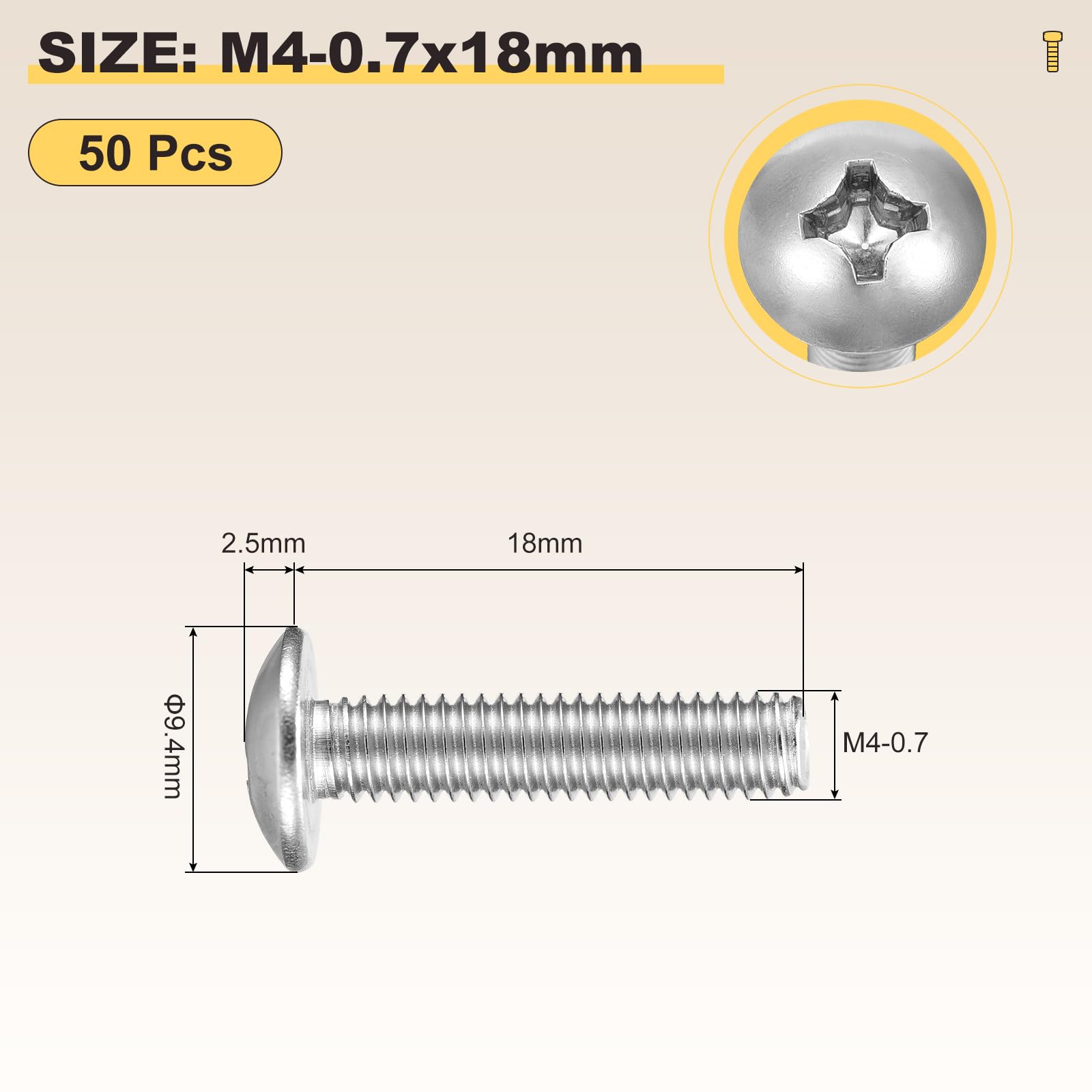 METALLIXITY Machine Screws Phillips Head(M4-0.7x18) 50Pcs, 304 Stainless Steel Round Head Phillips Drive Furniture Bolts - Image 2
