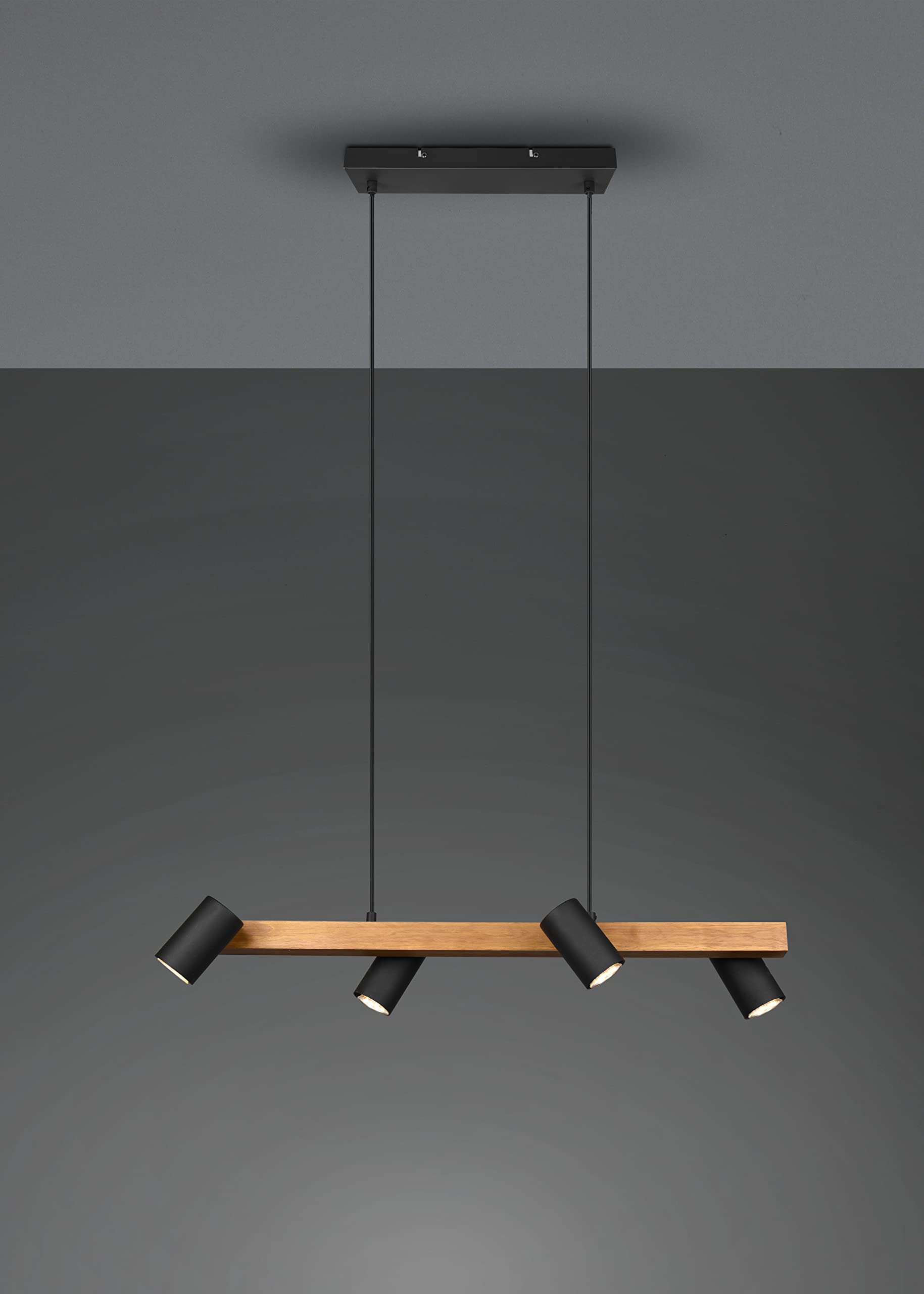 Trio Leuchten Pendelleuchte Marley 312490432, Metall Schwarz matt, Holz, exkl. 4x GU10