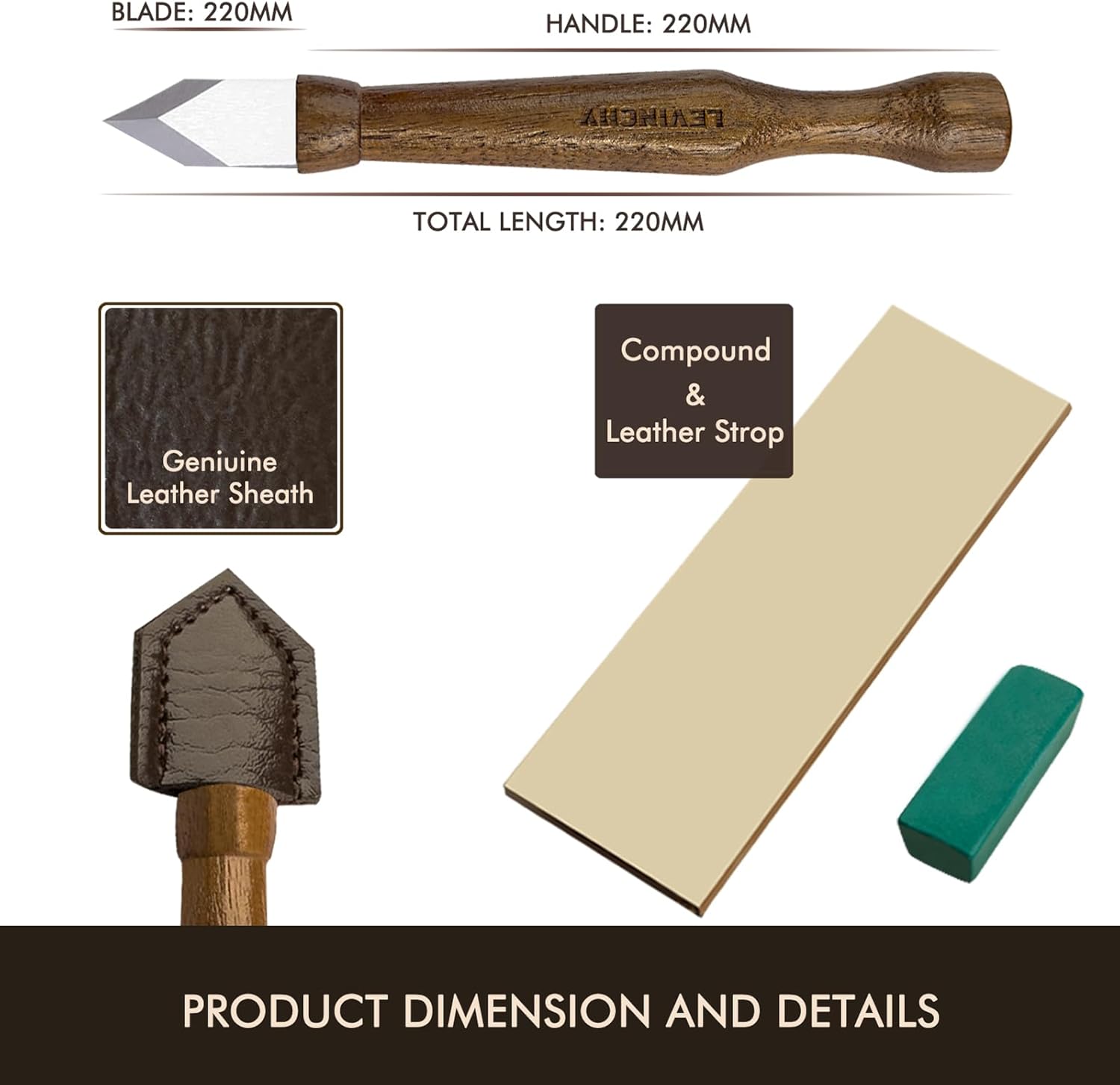 Wood Marking Knife with Leather Sheath with High Carbon Steel, Equipped with Extremely Sharp Blade