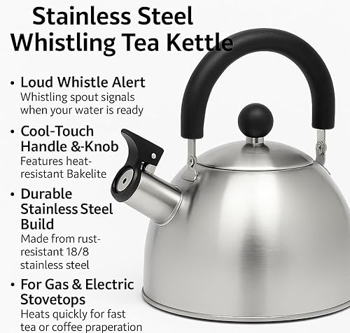 Miniatura 7 de Hervidor de té silbante de acero inoxidable de 2.5 cuartos de galón para estufa  Tetera de cocción rápida para cocinas de gas y eléctricas, mango de
