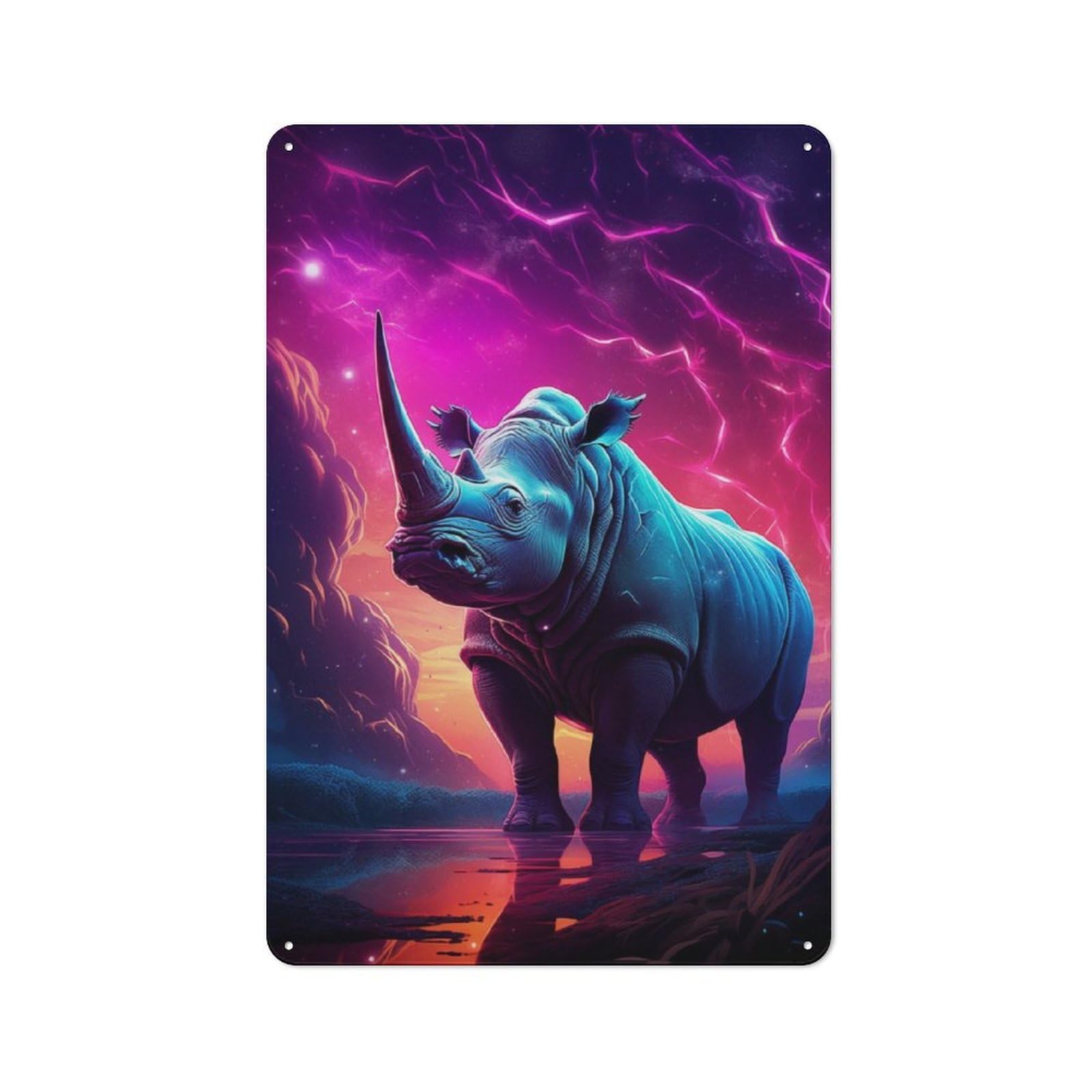 Junmoney Synthwave Rhino Tin Wall Plaque 30X20cm With For Kitchen Or Home Bar, Metal Sign Decor For Dining Areas And Home Bars