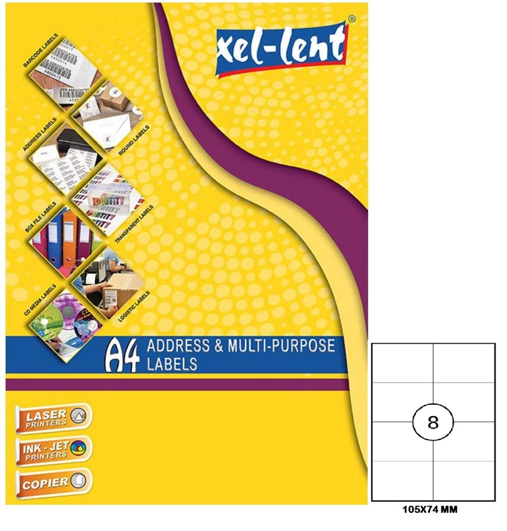 DELightXEL-LENT LASER & INKJET A4 LABELS #8 (105MMX74MM)100SHEETS/PKT -LFL00010