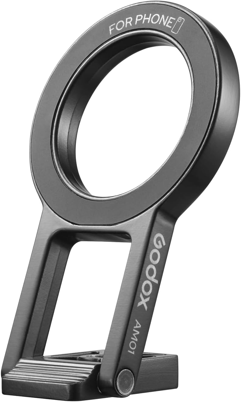 Godox Dual-Sided Magnetic Bracket for MA5R or Smarthone – Durable Metal Mounting Adapter with N52-Grade Magnets, Cold Shoe & Mini Tripod Adapter, Compatible with Godox MA5R LED Light (AM01)