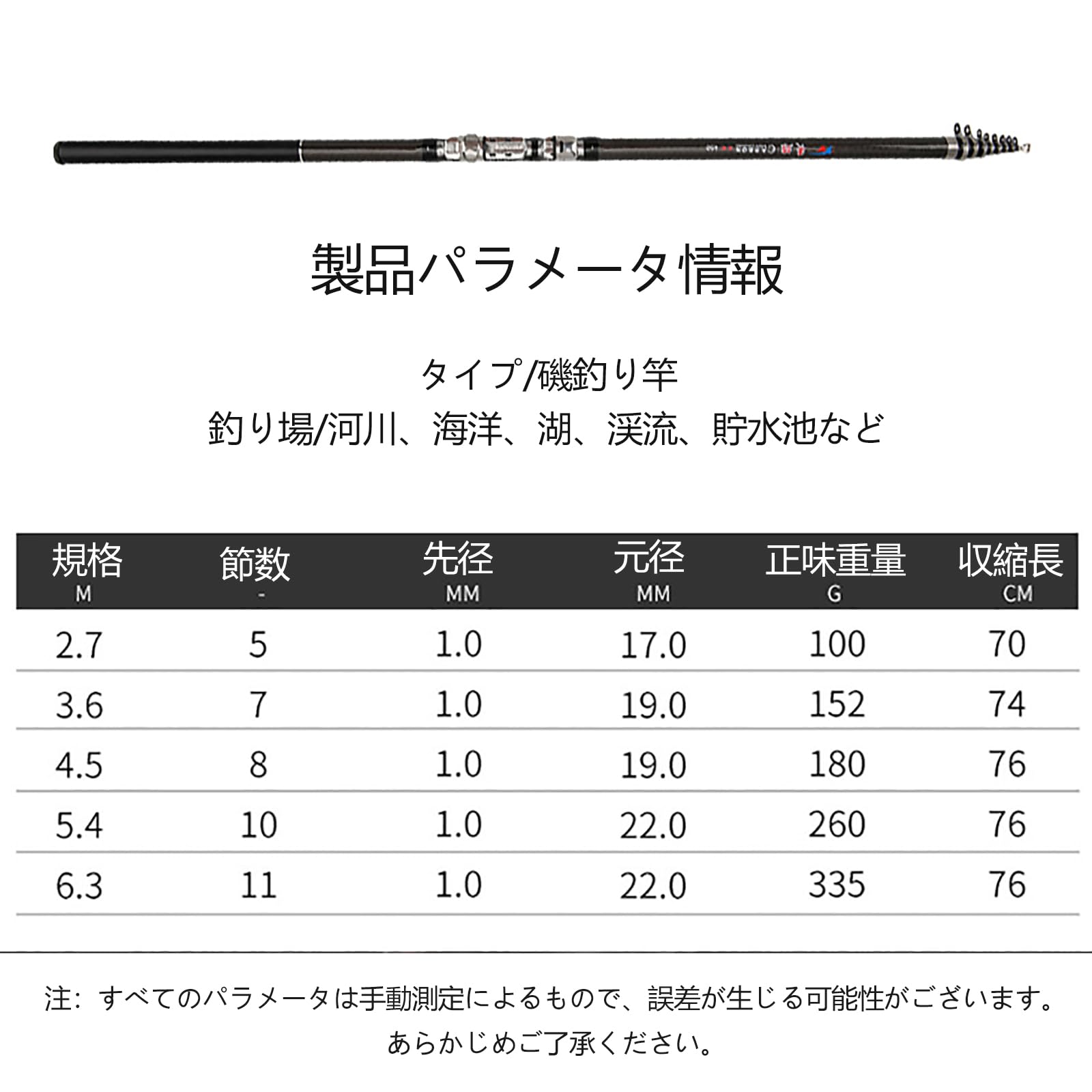 Amazon | 投げ竿 磯竿2.7m/3.6m/4.5m/5.4m/6.3m/7.2m fishing rod 鱼竿