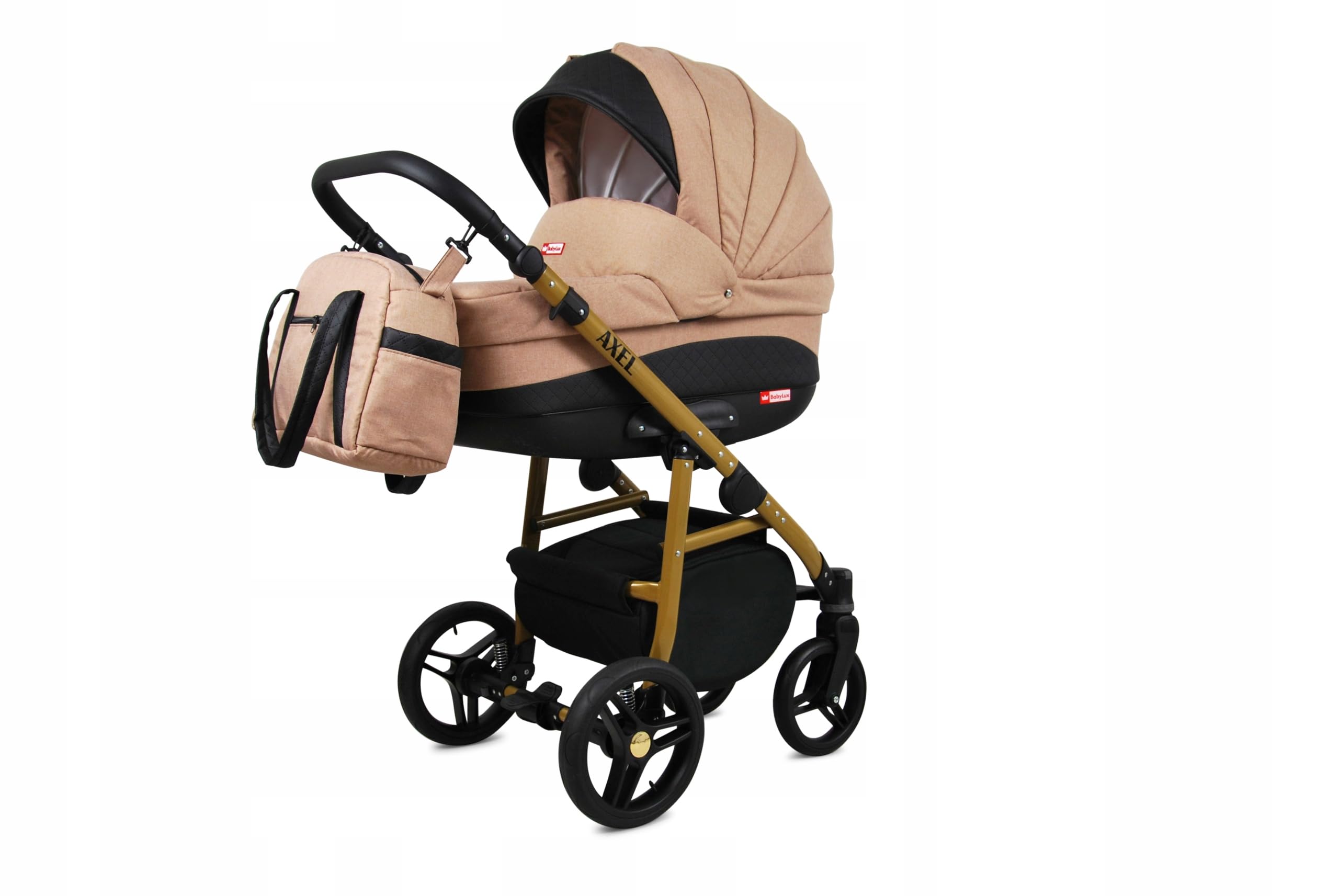 BabyLux® Wózek dziecięcy kompletny zestaw 4 w 1, Axel, w tym gondola dla niemowląt, wędka, fotelik samochodowy, podstawa ISOFIX, wózek dziecięcy, system kombinowany, z torbą do przewijania itp.