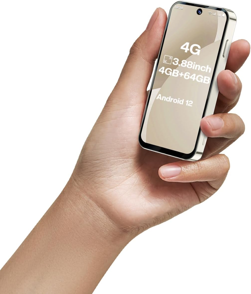 4G Unlocked Mini Smartphone, 3.88-inch HD Screen - A Compact and Ideal Choice for Kids and Students, Small-Sized Backup Phone with Dual SIM Dual Standby, Face ID (Beige-4GB+64GB)