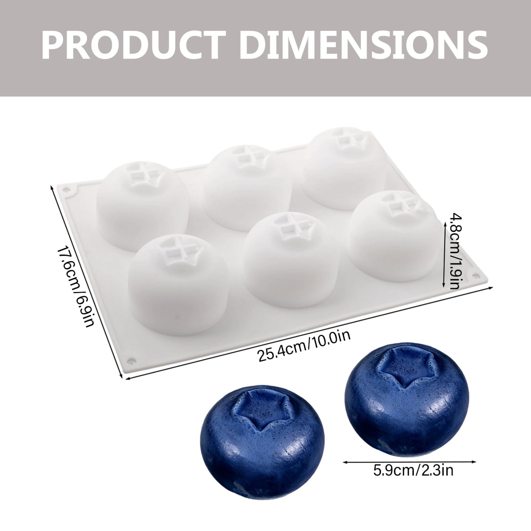 Stampi per snack alla frutta - Stampi per torta realistici con mousse ai mirtilli a 6 cavità, stampo in silicone alimentare a rilascio facile per snack, dessert, bianco, torta mousse, silicone alla f