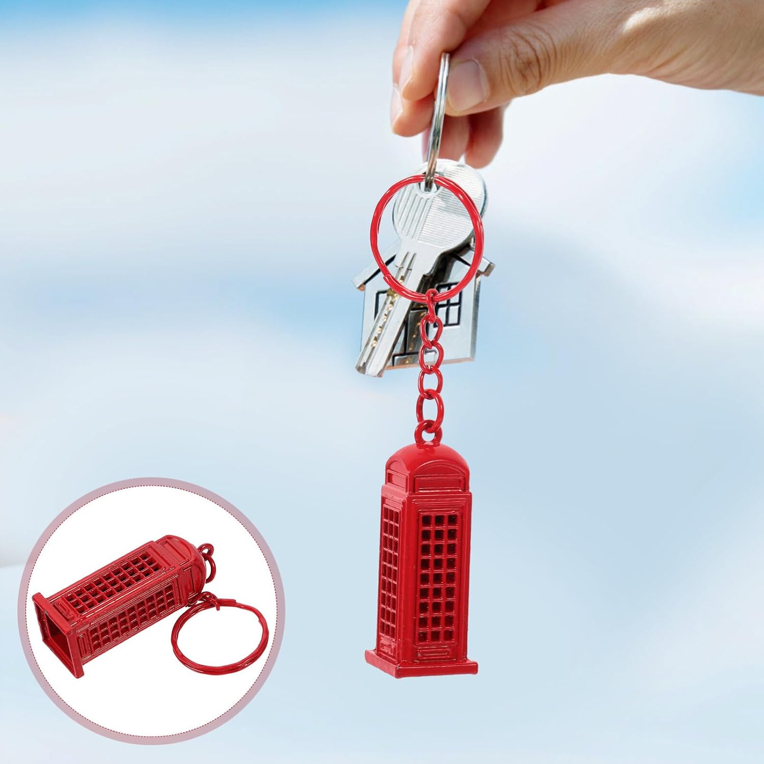 Kichvoe London Telephone Booth Box Keyring in Red, 5pcs Phone Booth London Christmas Ornament London Souvenir 3d Red Telephone Box Keychain for Bag Purse Wallet Cellphone image 3