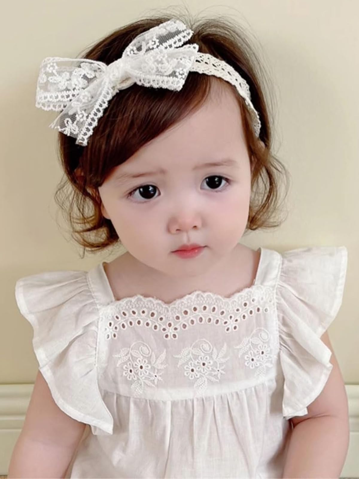 Baby Mädchen Stirnbänder Weiß Dehnbare Stirnband Doppelspitze Spitzebowknot-Haarband Weich Baby Hairband Neugeboren Haarschmuck Babygeschenke für Neugeborene（Weiß Spitzenschleife）