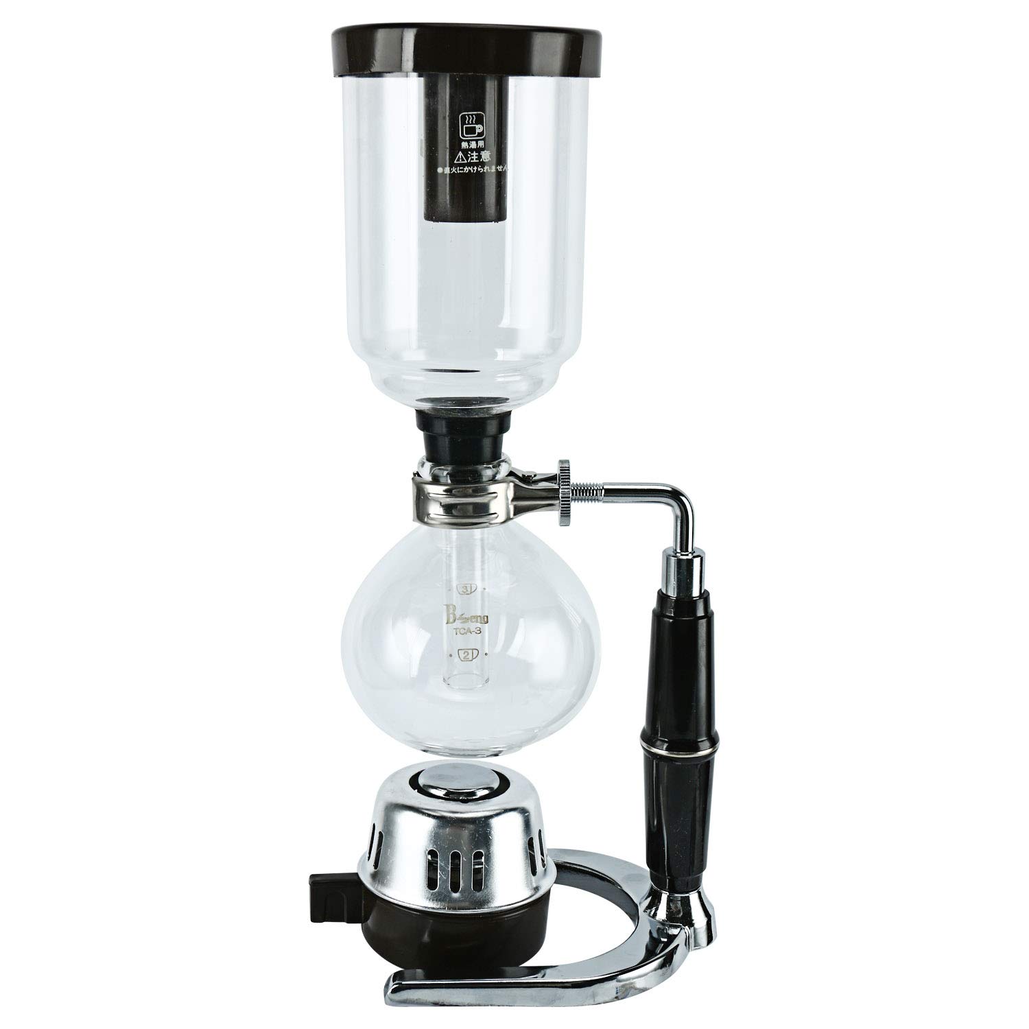 Boeng Tabletop Siphon (Syphon) Coffee Maker with Alcohol Burner, Plastic Coffee Powder Spoon, Filter Cloth and Wooden Stirrer (3 Cups)