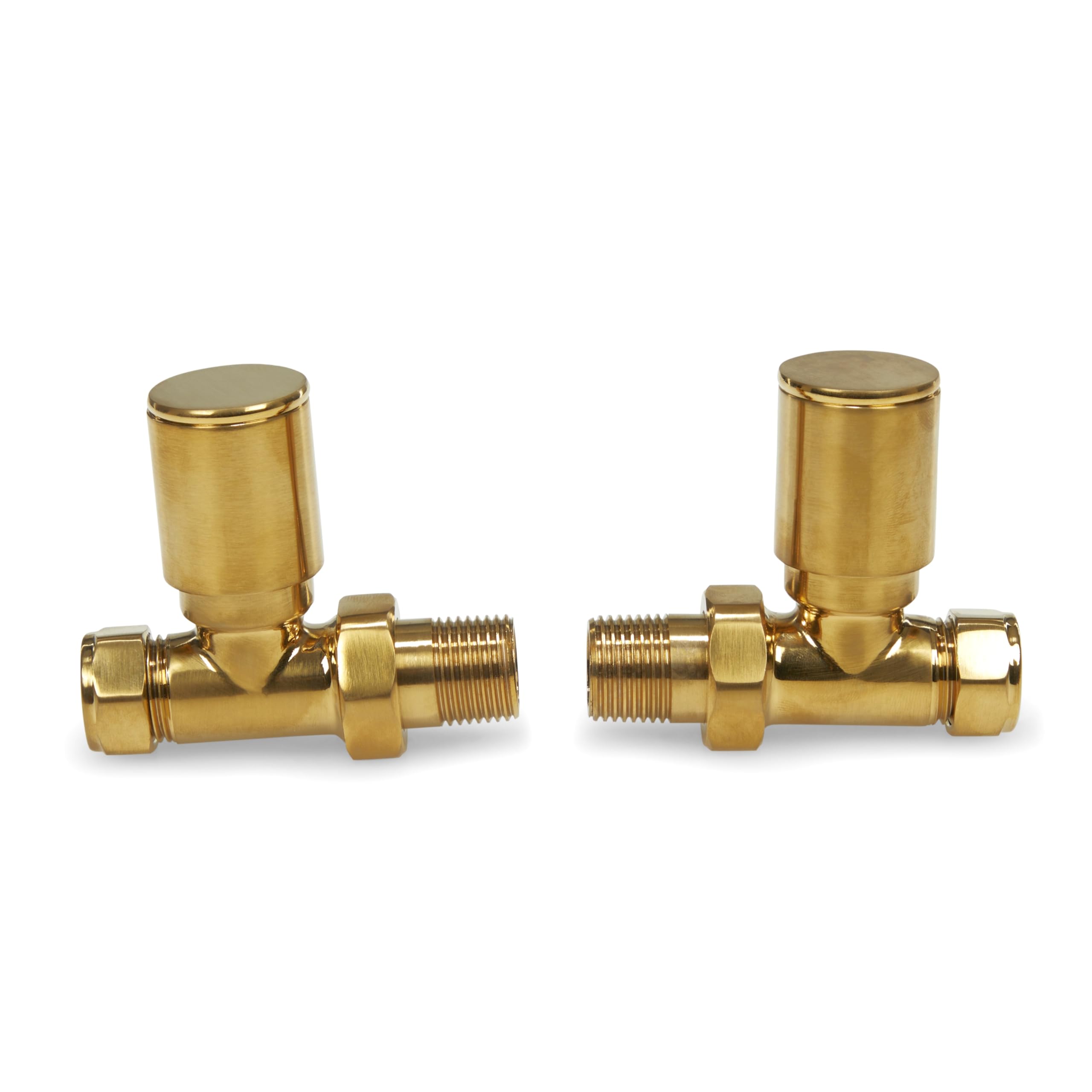 Coppia di valvole per termosifone in ottone spazzolato, ad angolo dritto, 15 mm, tradizionali valvole per portasciugamani (dritte)
