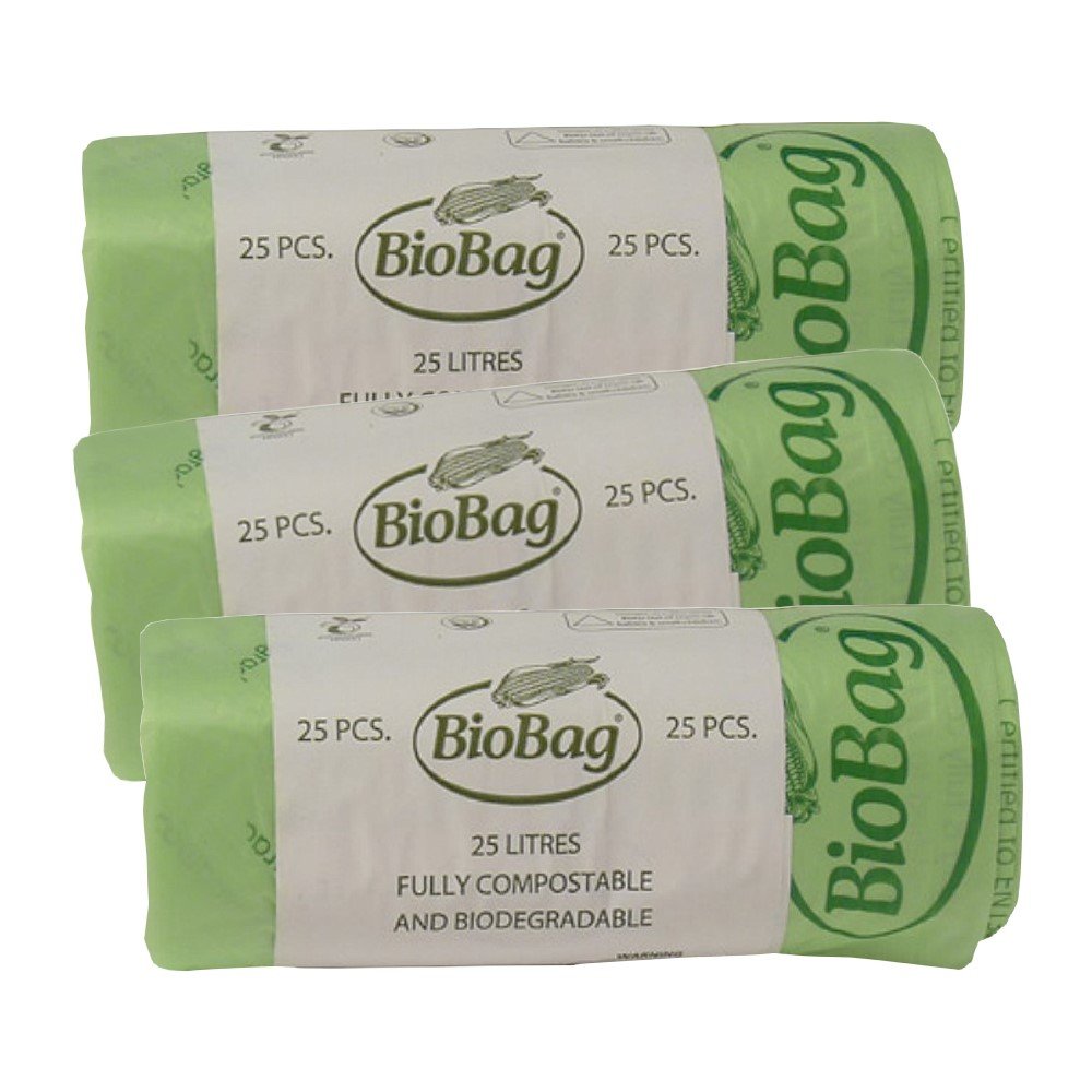 25 Litre x 75 BioBag Compostable Biodegradable Kitchen Food Waste Caddy Bin Liner Bags (25L) - Certified EN13432 (75)