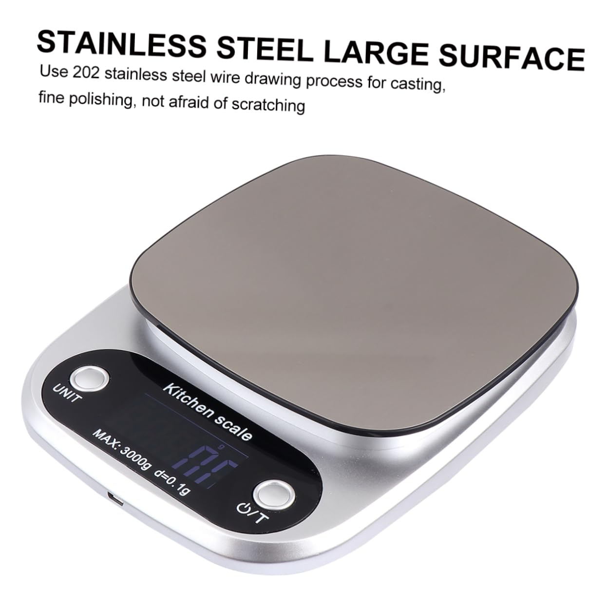OUNONA Báscula De Cocina Digital Recargable 3 Kg 0,1 g Acero Inoxidable Pantalla Lcd Portátil Precisión Para Alimentos y Café