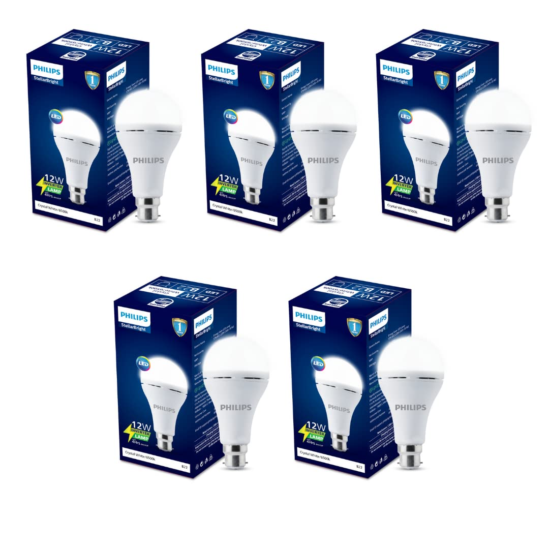 PHILIPS 12W LED Emergency Bulb For Home, Cool Day Light, Pack of 5, b22d