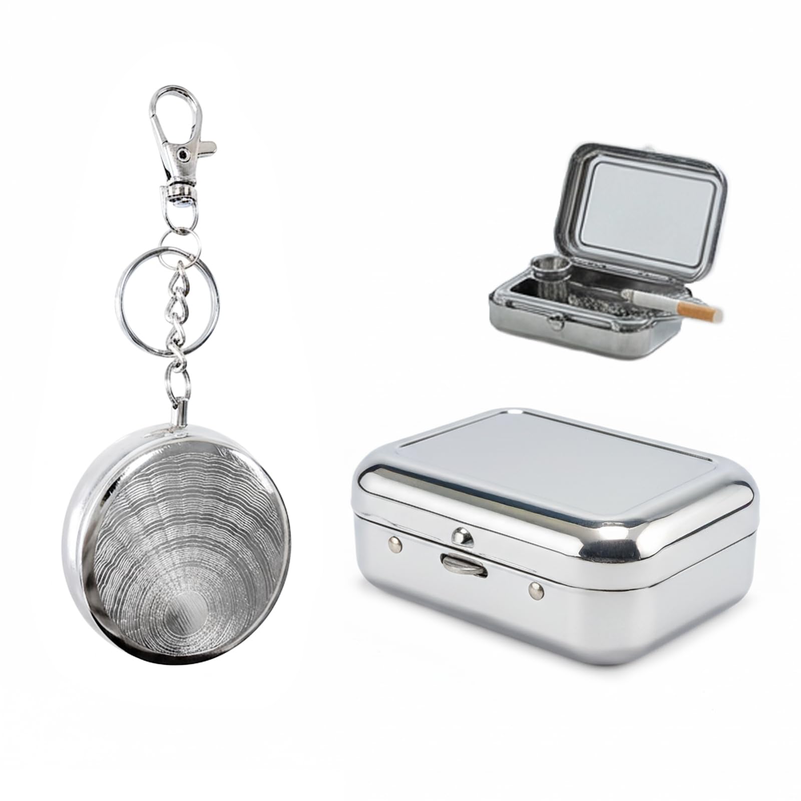 Portable Ashtray - 2 Pcs Mini Metal Ashtray with Lid, Odour Resistant Portable Ashtrays for Cigarettes, Cigarette Ash Container for Travel Camping Indoor Outdoor