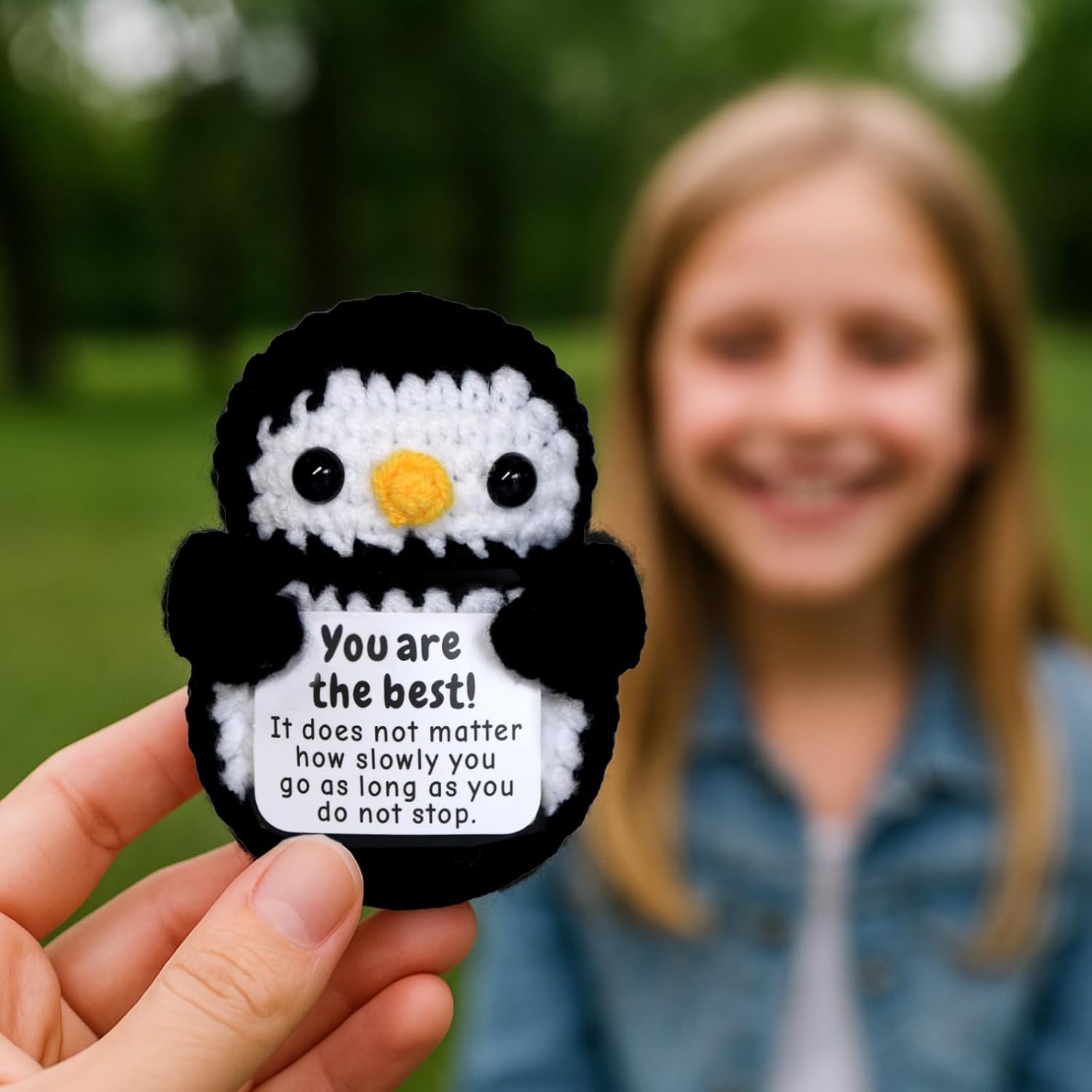 DEYBA Emotional Support Crochet Penguin – Positive Crochet Animals, Inspirational Gift for Women, Men, Couples, Friends, Family, Birthday, Christmas, Romantic Valentine's Day Gift(Style C) - Image 7