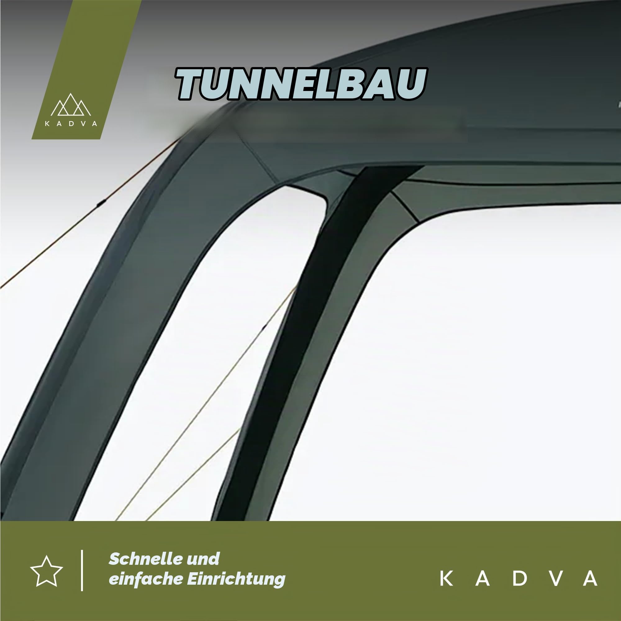 KADVA AIRcamp Base Zelt Überdachung Wasserdichtigkeit 1000 mm Geklebte Nähte Tunnelkonstruktion 3 aufblasbare Bögen Maße 350x350x210 cm Inklusive Pumpe UPF 50+ Haken Farbe Grün
