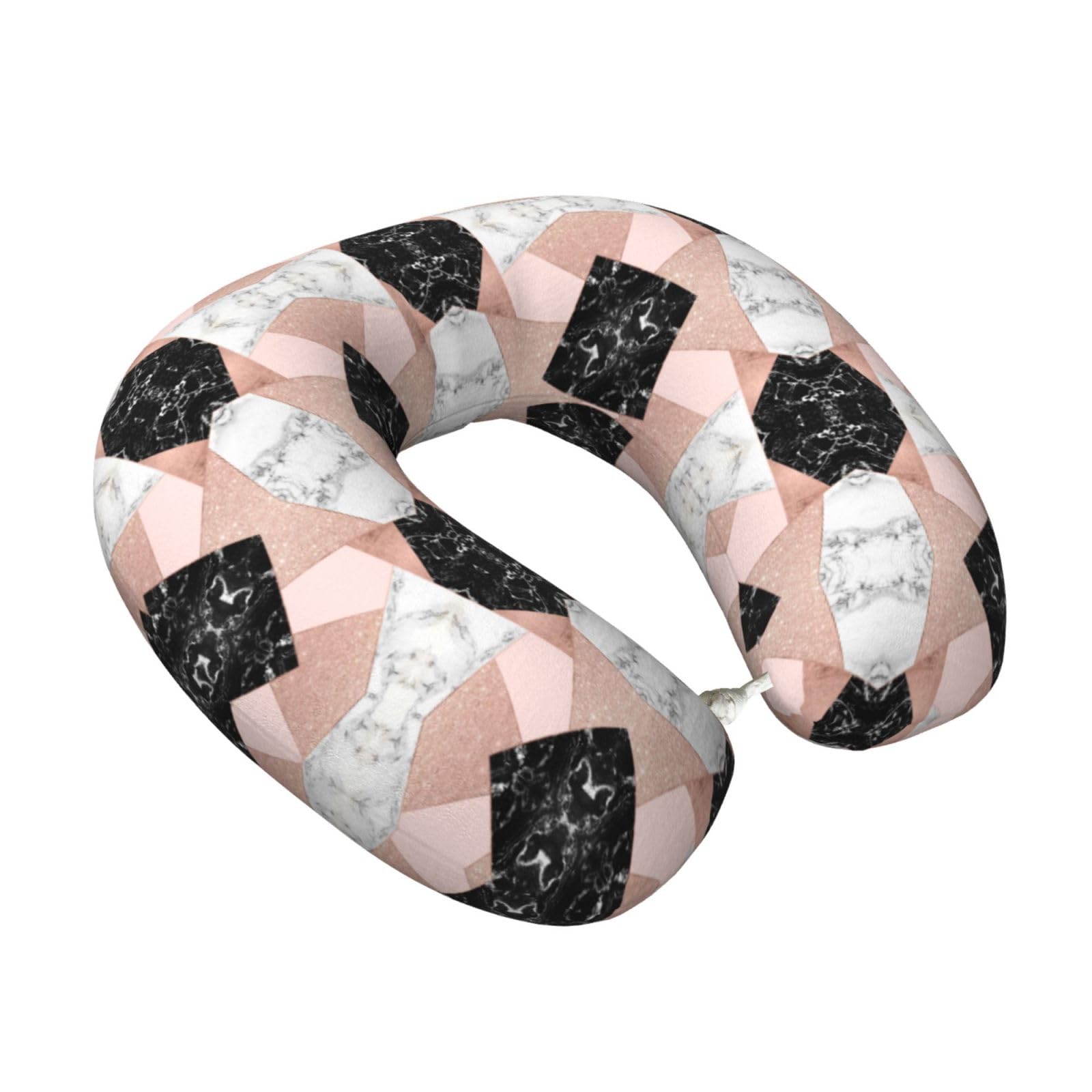 LKYMOH Rose Gold Glitter Black White Marble Geometric, Travel Neck Pillow U-Shaped Memory Neck Support Soft Comfortable With Washable Cover For Airplane Car Traveling and Office