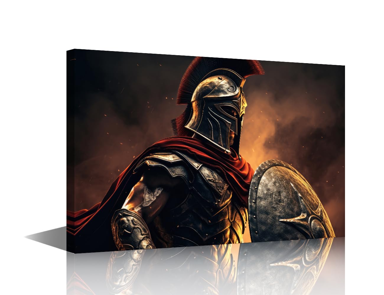 TISHIRON ‌Wall Art Ancient Spartan Warrior Canvas Wall Art Mythological Battle Scene Framed Painting for Man Cave Bedroom Game Room HD Giclee Print Museum-Grade Gallery-Wrapped Canvas 24x16 in
