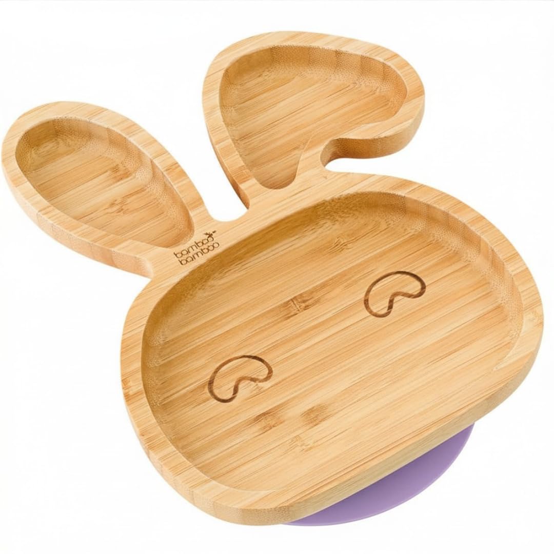 bamboo bamboo ® Baby and Toddler Suction Plate for Feeding and Weaning | Bamboo Bunny Plate with Secure Suction | Suction Plates for Babies from 6 Months (Lilac)