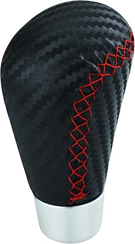 Miniatura 7 de Pomo de palanca de cambios de cuero para la mayoría de vehículos automáticos manuales y automóviles (costuras rojas)