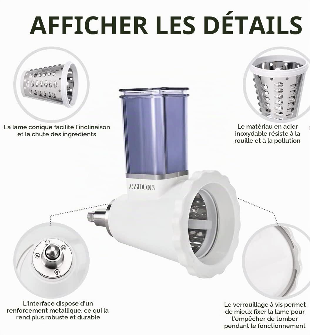 Accessoire de Trancheuse de légumes pour KitchenAid Robot Pâtissier, accessoires pour hachoir, râpe à fromage, coupe-tout, coupe-fruits, Vegetable Slicer，Ajout pour saladier